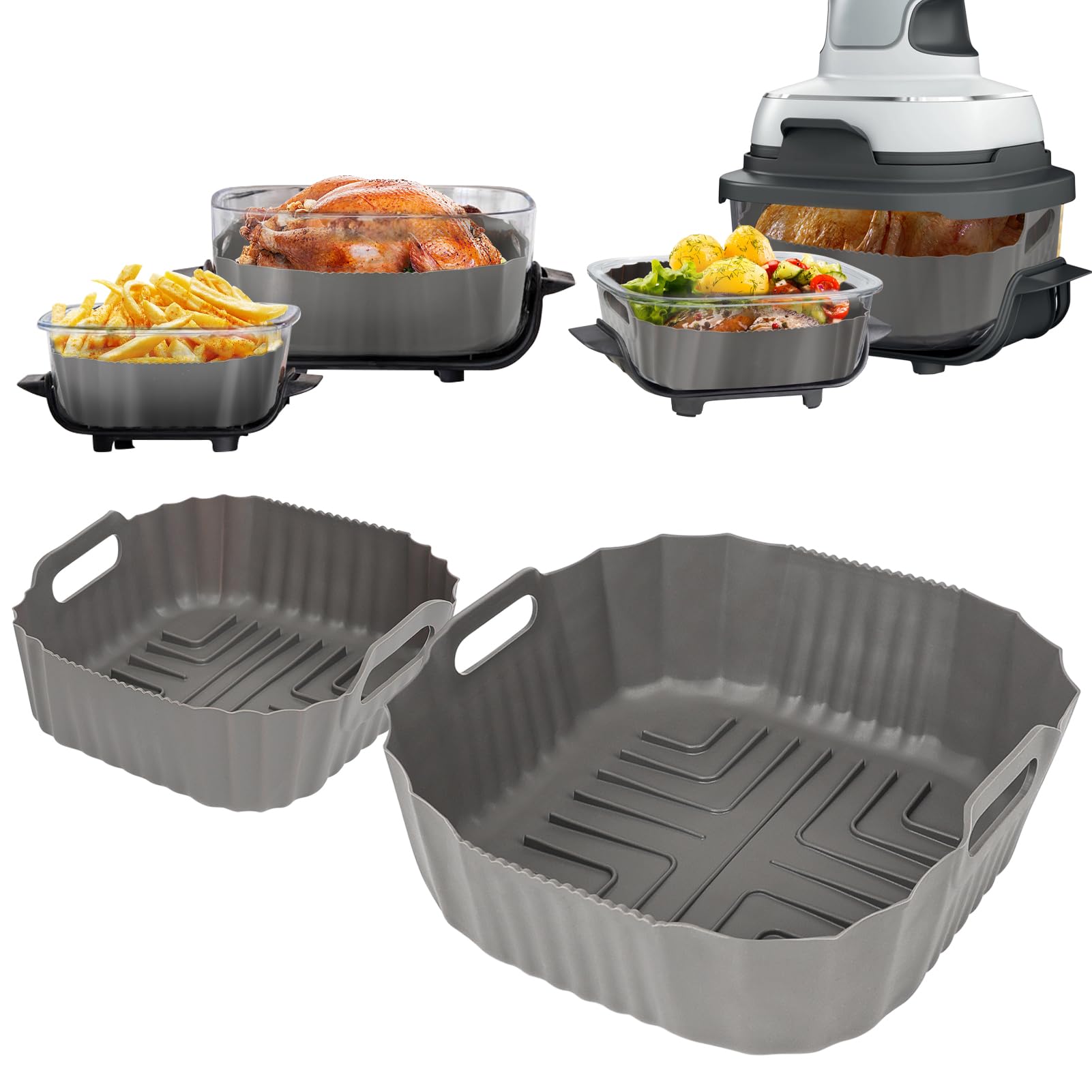BYKITCHEN Silicone Air Fryer Liners for Ninja Crispi Portable Glass Air Fryer, 2PCS Air Fryer Liners for 4 QT & 6 Cup Glass Containers, Ninja Crispy Air Fryer Cooking System Accessories(Gray)-image-43