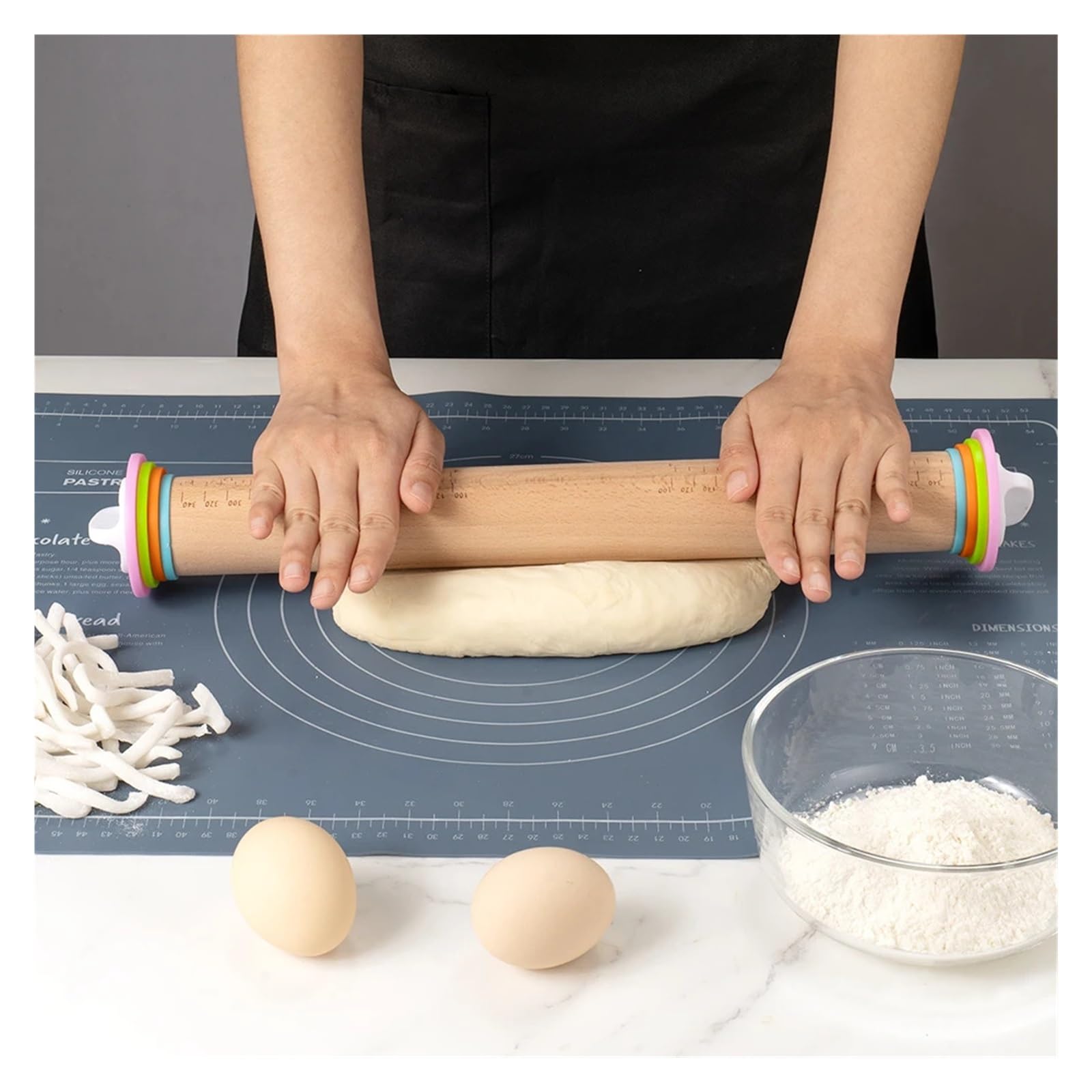Rodillo de madera ajustable con anillos espesor for hornear pasteles Pizza juego herramienta for(17 inch)