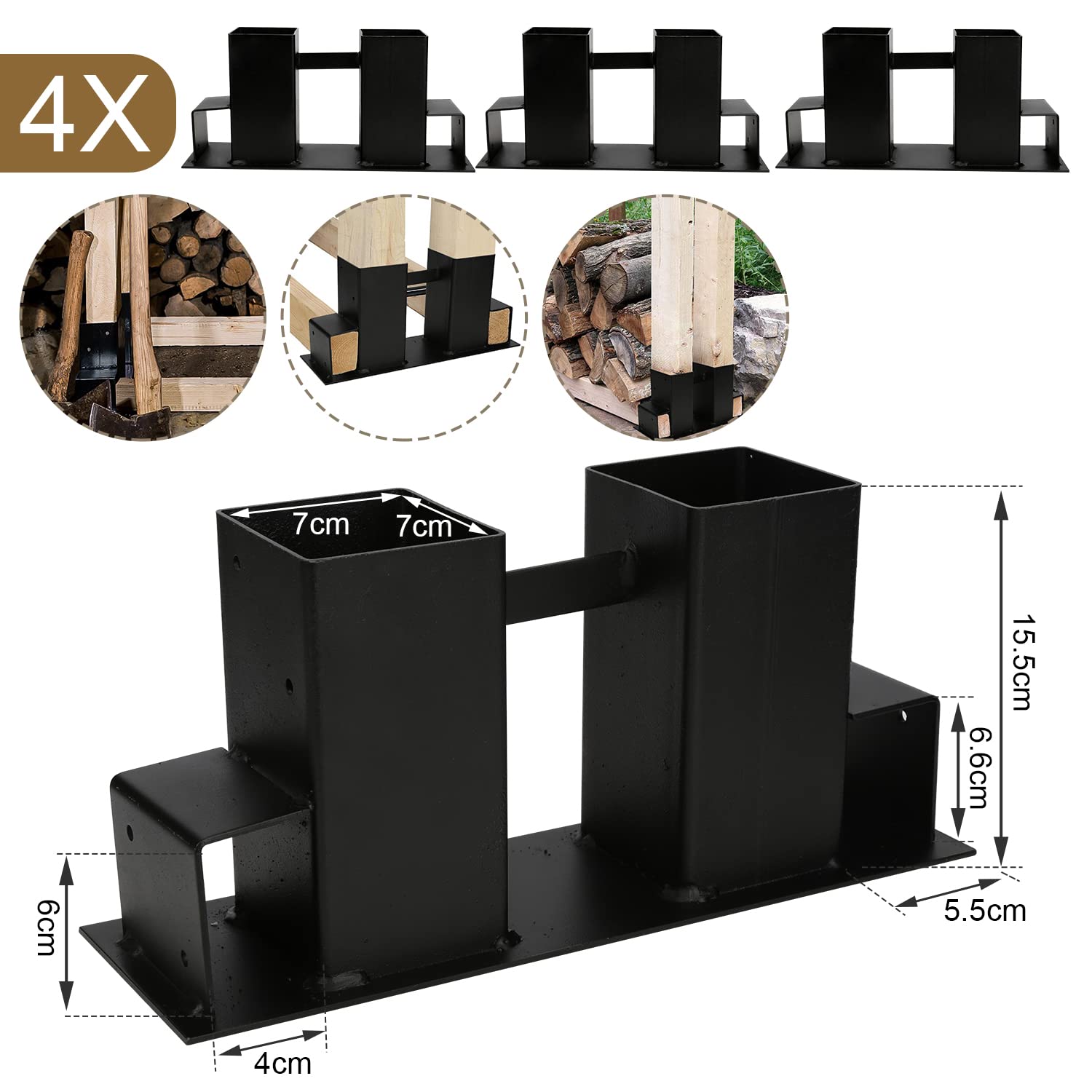 Holzstapelhilfe, 12 Stück Metall Holzstapelhalter, Stabile Brennholz Lagerregal, für Innen und Außen Brennholz Kaminholzregal (Schwarz)