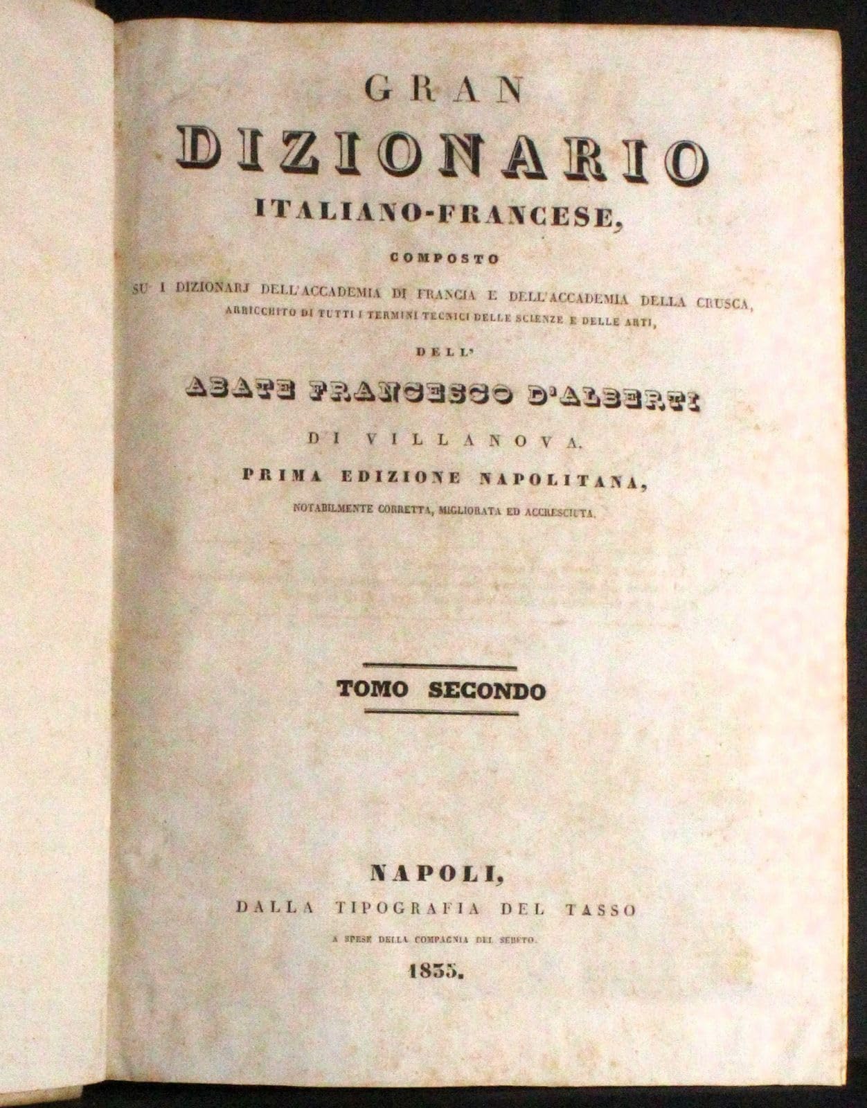 DIZIONARIO FRANCESE-ITALIANO ITALIANO-FRANCESE. ALBERTI. TASSO, NAPOLI, 1835.