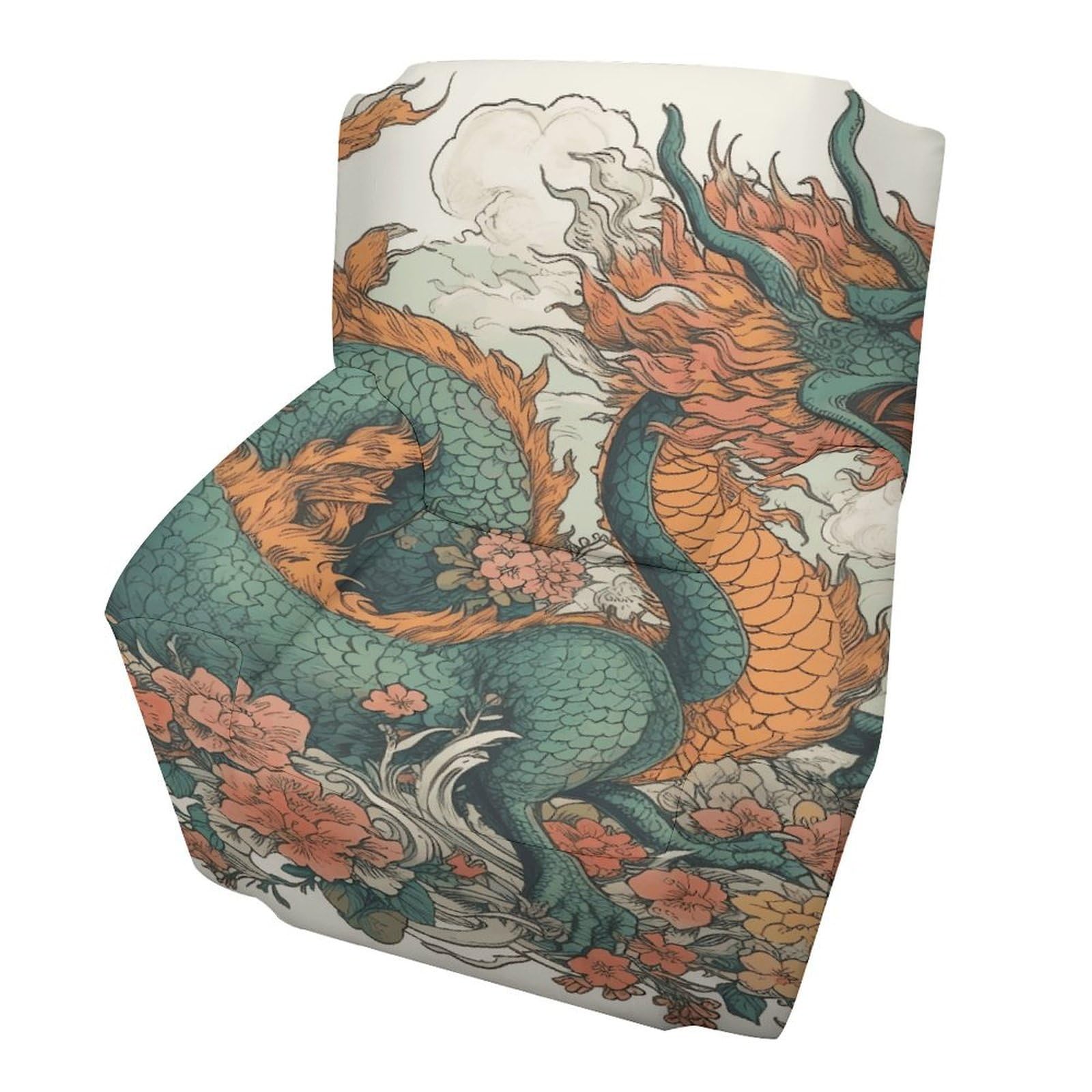 Fodpand Style Flowers And Dragons Sofa Cover Soft 1 Seater Sofa Slipcover For Pets Washable,Couch Cover With Elastic Straps Furniture Protector