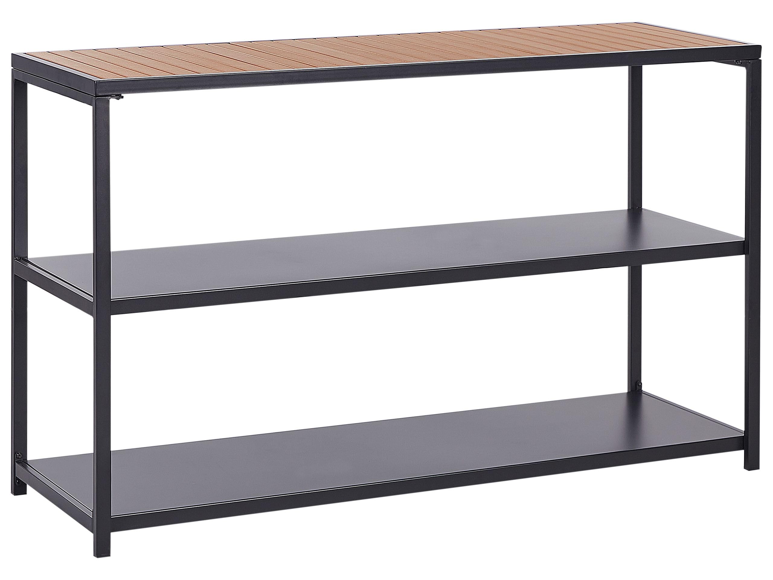 Beliani Estantería de Acero Isla de Cocina de jardín Base de Acero encimera de Madera plástica 150x50x90 cm Negro Madera Clara Avetrana