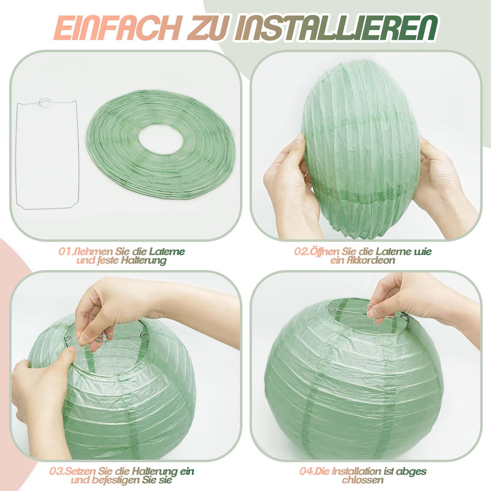 Deko Grün Papierlaternen, Dekorativ, Rund, Hängende Papierlaternen  Eukalyptus Deko, image size:1600x1600