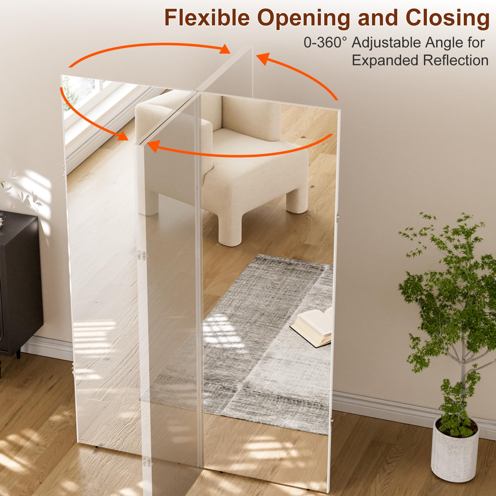 brisafe 360° Faltbarer Ganzkörperspiegel 180x120cm | Bruchsicherer Standspiegel, platzsparend und stabil; für Homegym, Workout, Yoga und Training; drehbar Schwarz
