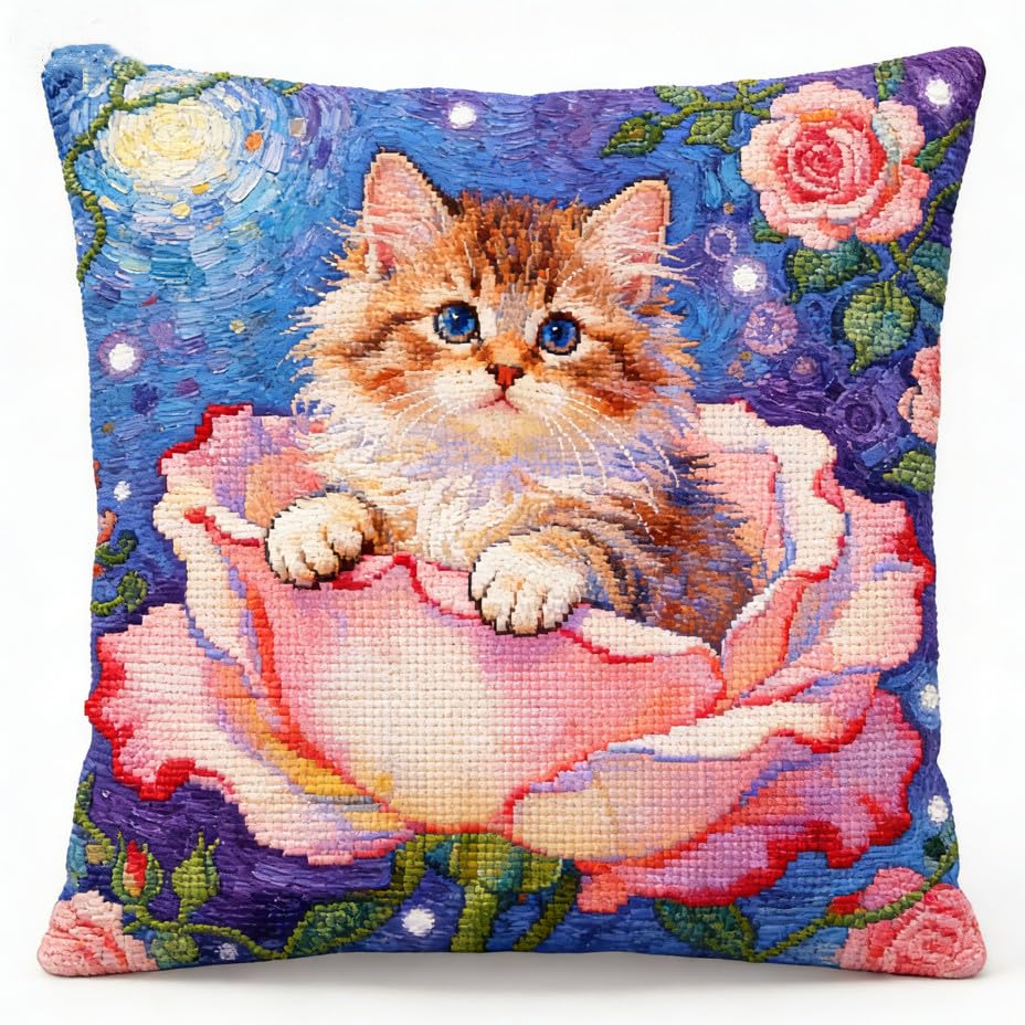 Amazon | 動物 クロスステッチ 刺しゅうキット クッション 猫