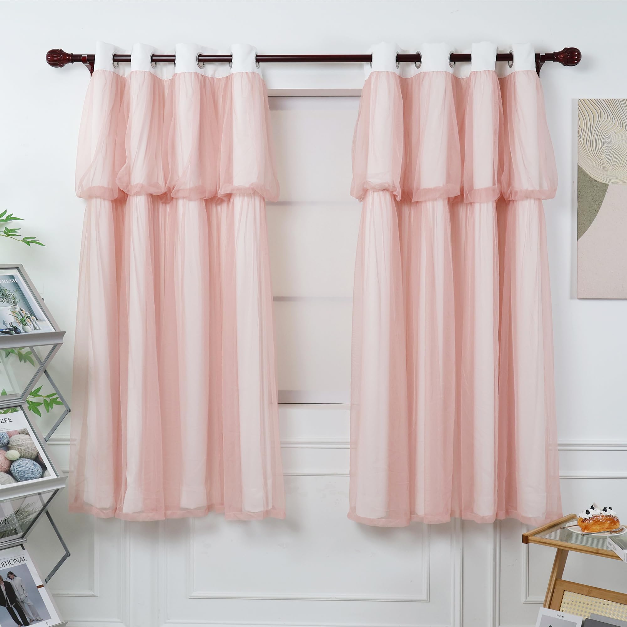 INLINAS Blackout Curtains with Sheer Overlay Thermal Noise Reduction for Bedroom and Living Room Energy Saving Panels, Greyish White Curtains with