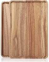 Vista 1 de 2 PCS 16 x 12 in Large Solid Acacia Wood Serving Trays Rectangular Wooden Serving Platters Natural Wooden Boards for Bar Coffee Party（Wood Log Color）
