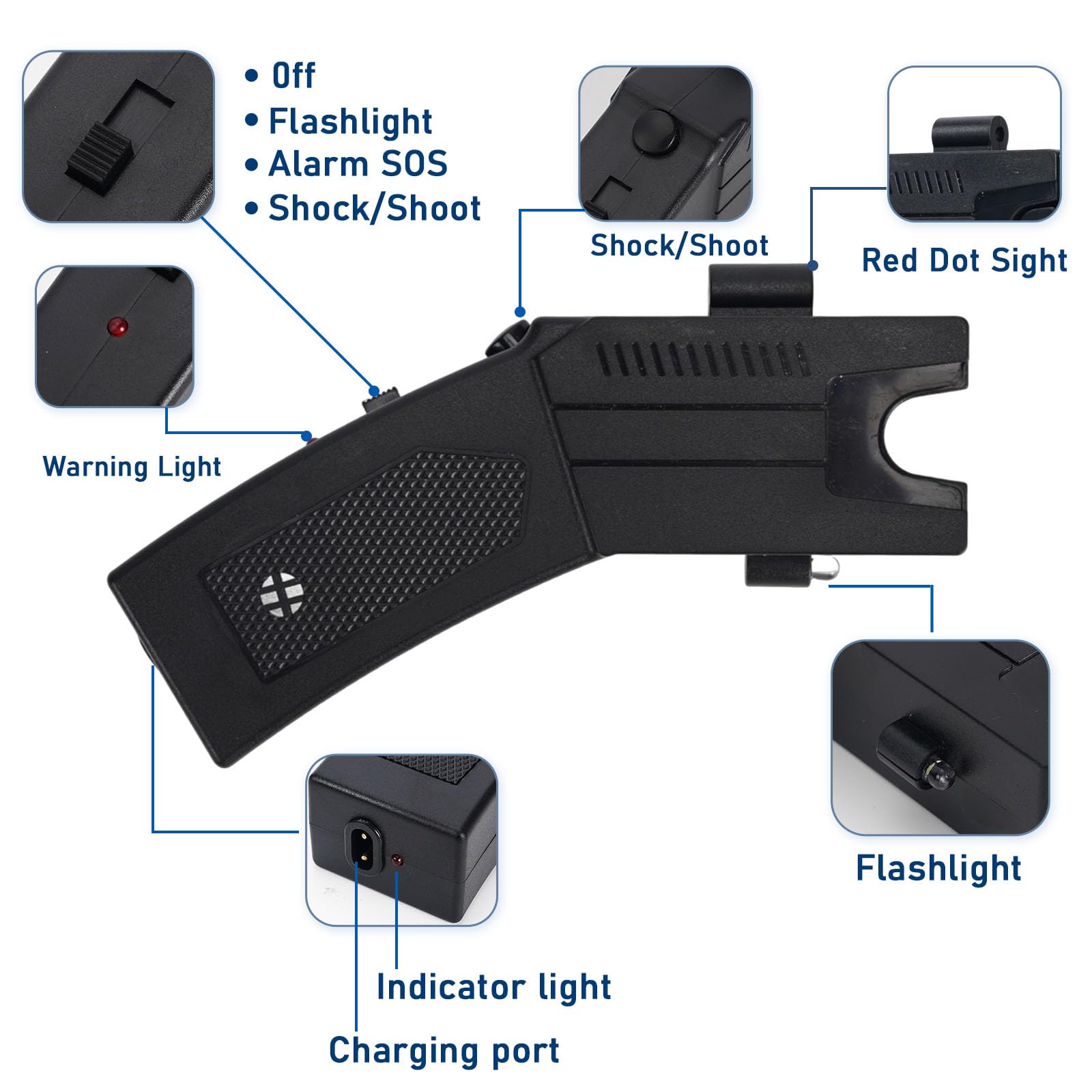 Heavy Duty Stun Gun with LED Flashlight, 15 Foot Range, 1.80 µC Painful?Rechargeable Self Defence Stun Gun for Man and for Woman, Safety Switch,Essential for Personal Self-Protection