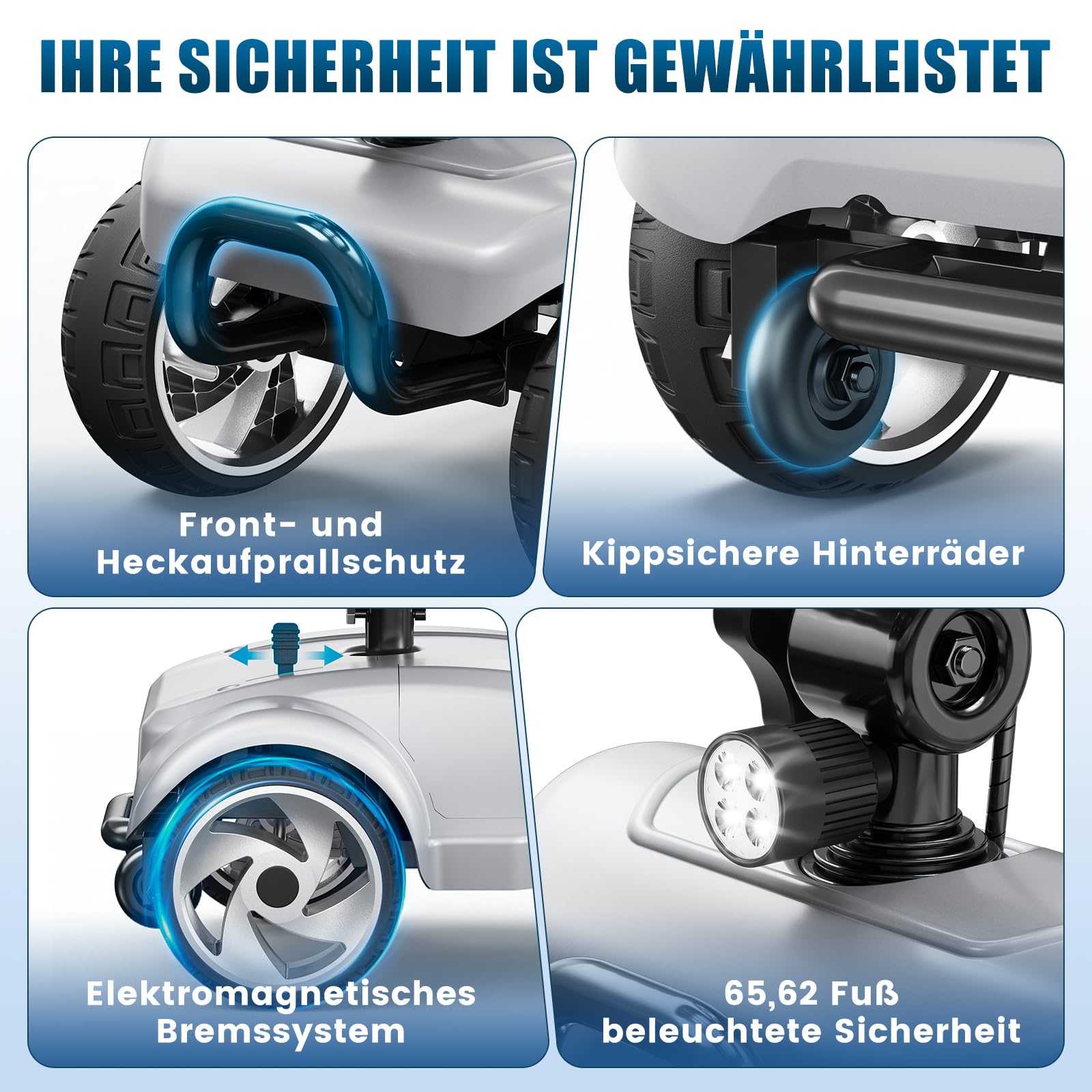 Seniorenmobil 4 Rad Klappbar Elektromobil für Senioren und Erwachsene 12AH Akku Elektrische Gehhilfe 20km Reichweite Faltbares Elektromobil mit Sitz und Korb bis 150kg für Privatgebrauch, Silber