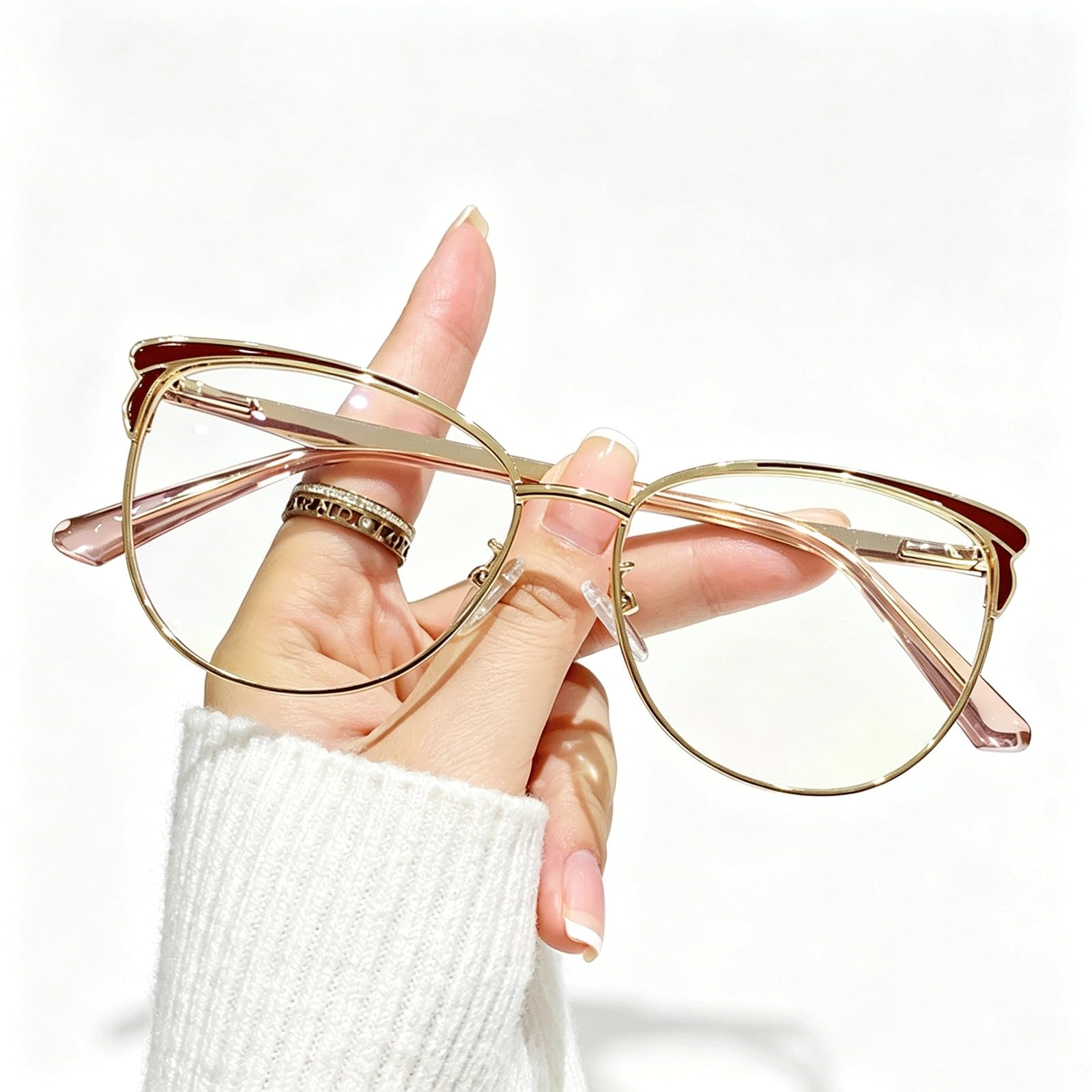 KLJUddGY Blue Light Eyewear Frames Cateye Spectacles for Computer Non Prescription Eyeglasses Reading Glasses Full Rim Blocking Glasses(Rot)
