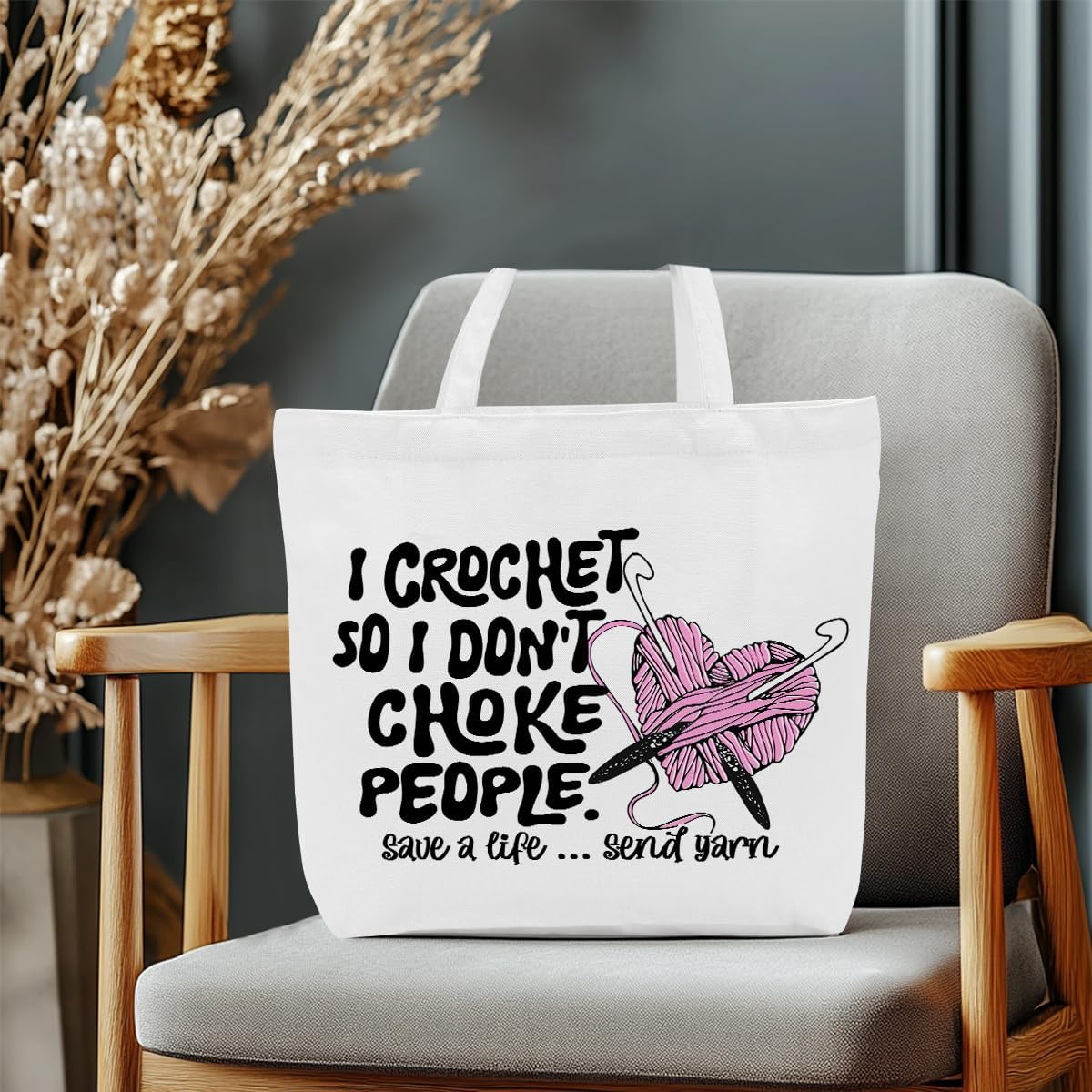 Crochet Knitting Humor Yarn Gifts Canvas Tote Bag, Reusable Grocery Shopping Bags for Crocheters Christmas - Image 5