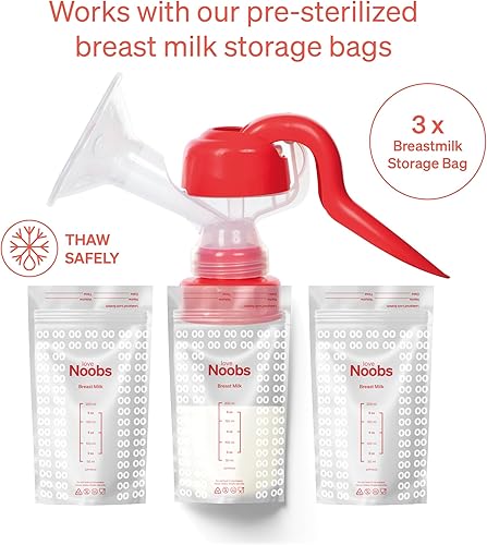 Miniatura 4 de Love Noobs Extractor de leche manual con 3 bolsas de almacenamiento de leche materna adicionales, bomba de mano, bomba de lactancia manual,