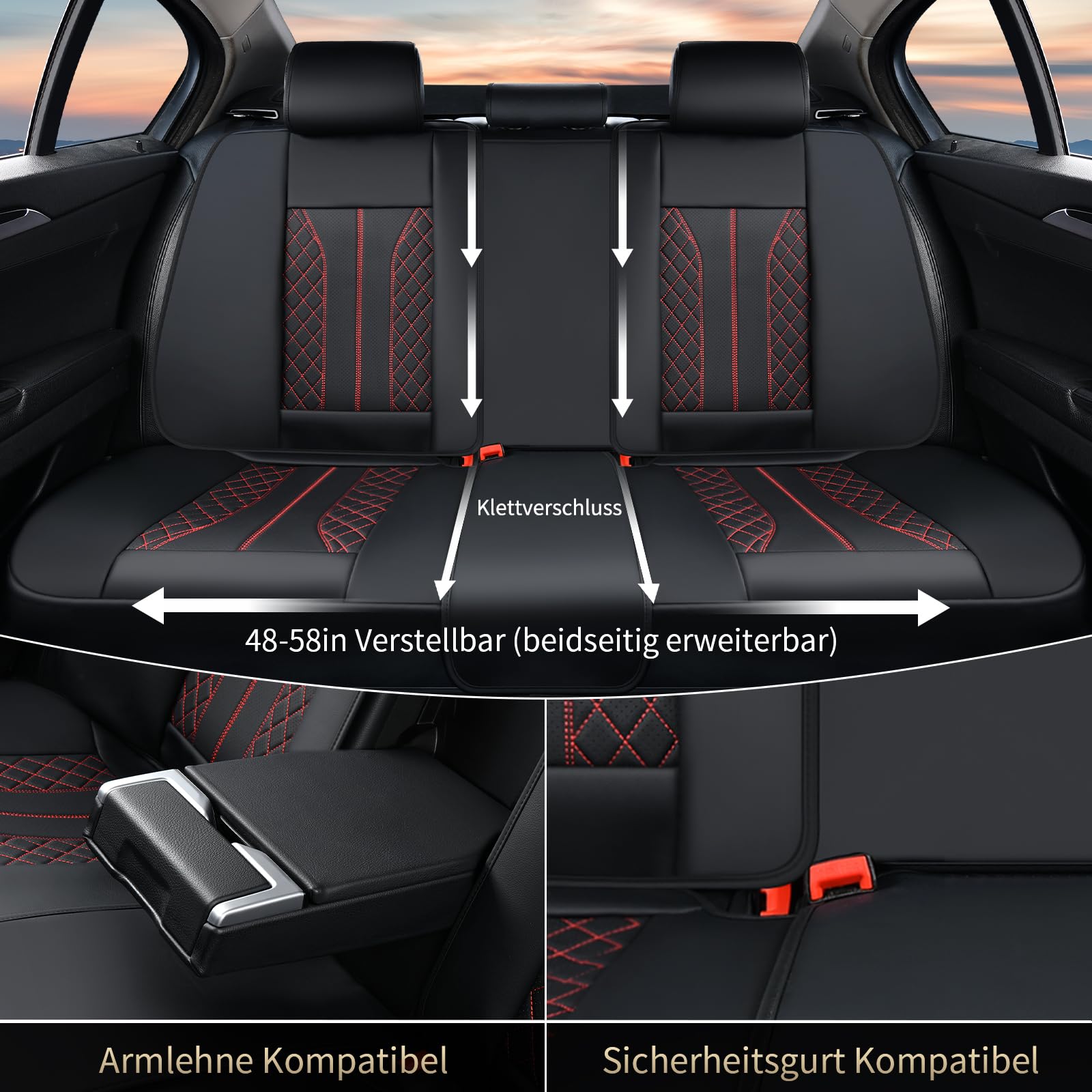 FLORICH Coprisedili Universali Coprisedili Coprisedili in Pelle Impermeabili Adatti alla Maggior Parte Delle Autovetture, SUV (Completo, Nero&Rosso Linea)