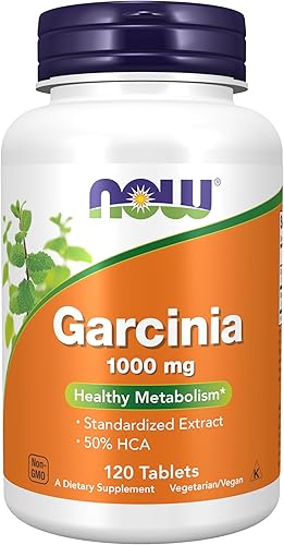 NOW Suplementos, Garcinia (Garcinia Cambogia) 1,000 mg, Metabolismo Saludable*, Pérdida de peso, 120 Tabletas