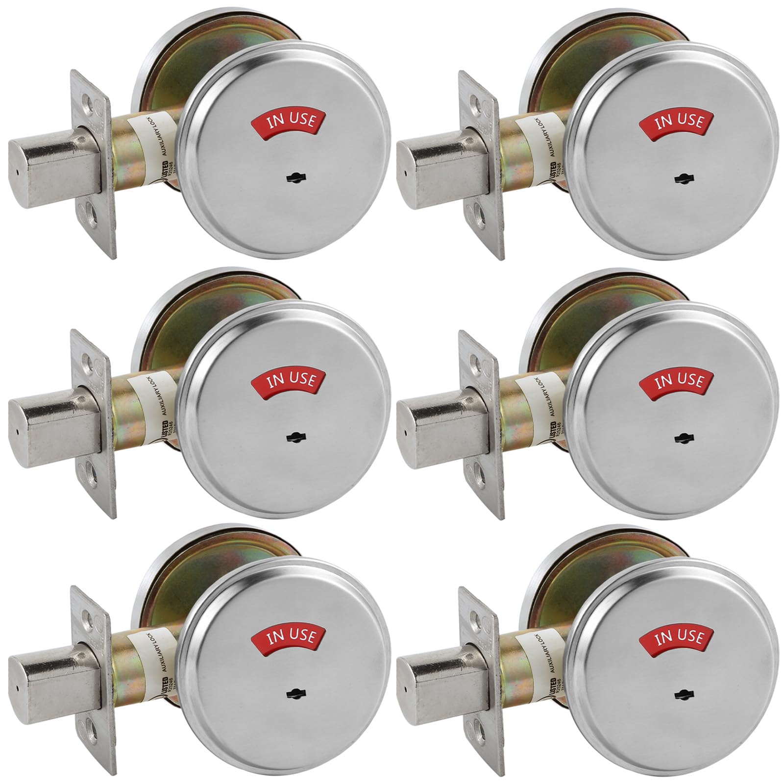 HISAFE in-Use/Vacant Commercial Deadbolt, Heavy Duty Satin Chrome Grade 2 Privacy Indicator Deadbolt for Bathroom/Office, UL3 Hour Fire Rated, Left&Right Handed, 2 3/4" Backset, 6 Packs