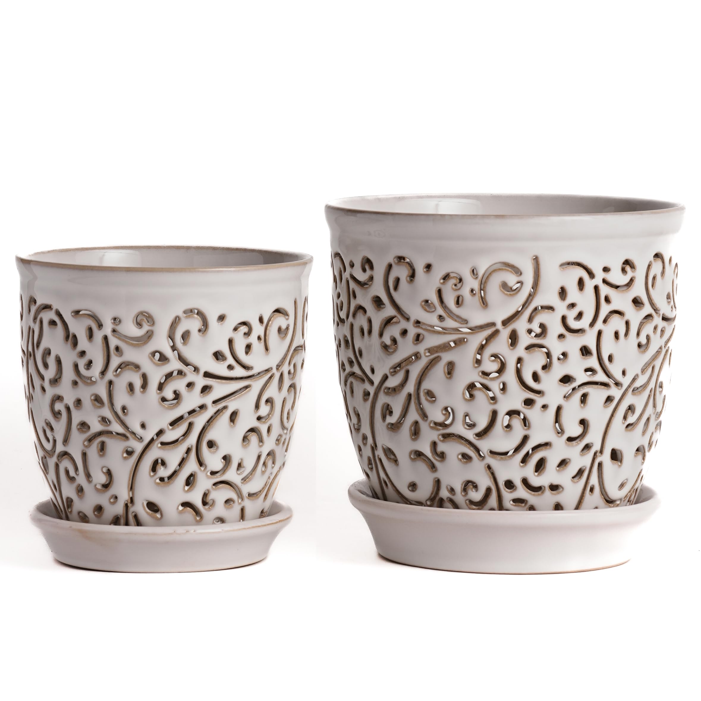 Photo 1 of QCYBDGLOV Orchid Pots with Holes, Ceramic Planter Flower Pot for Orchids Indoor Outdoor with Drainage and Saucer, Macetas para Orquídeas,Large 6.5 Inch, 5.3 Inch (White)