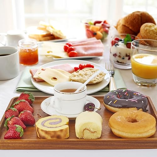 Miniatura 4 de 2 bandejas de madera de acacia maciza para servir de 16 x 12 pulgadas, platos rectangulares de madera natural, tableros de madera natural para bar,