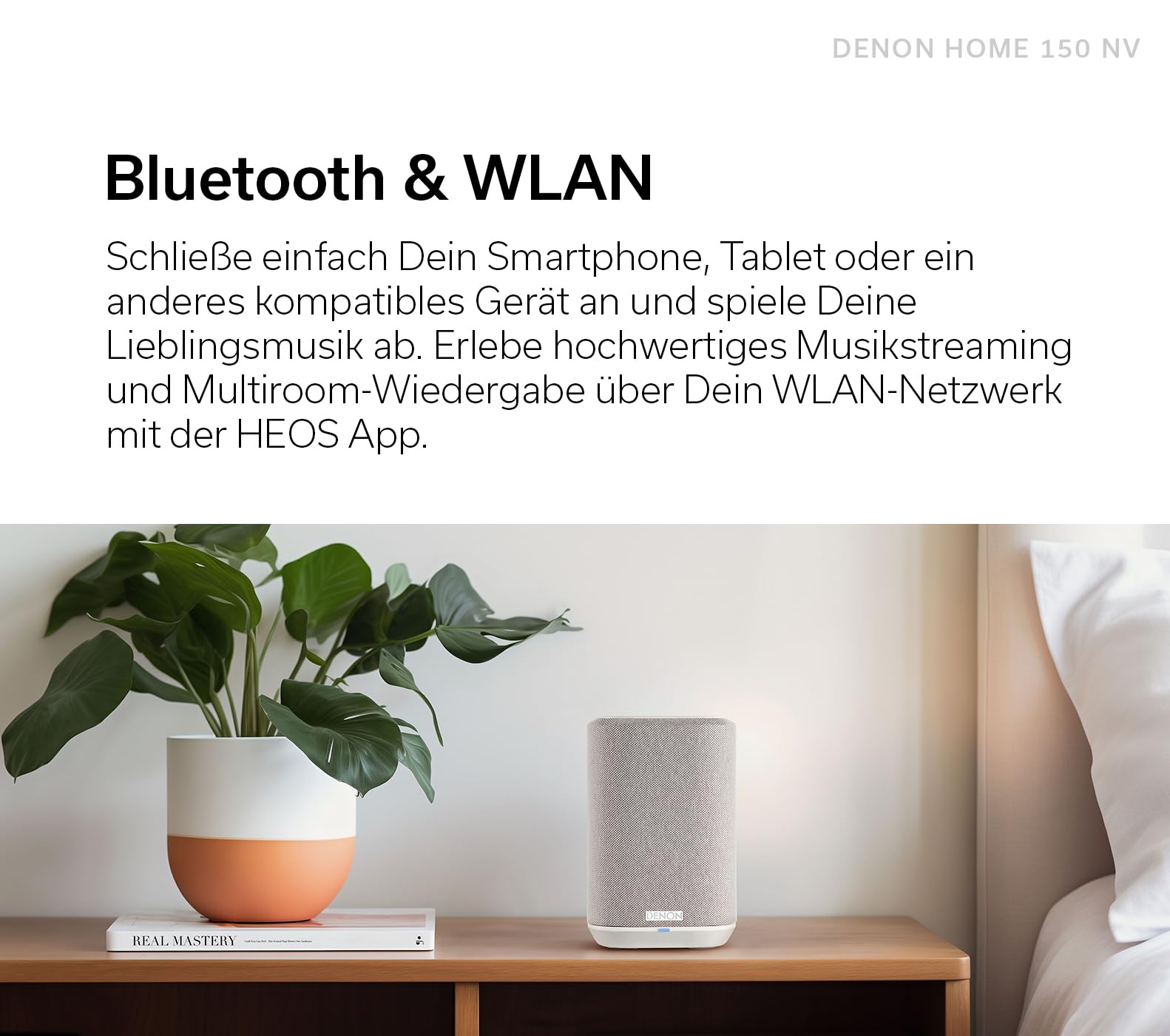 Denon Home 150 NV kabelloser Lautsprecher mit integrierter HEOS Multiroom-Technologie, Bluetooth, Apple AirPlay 2, Schwarz