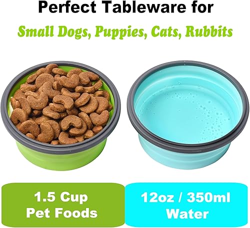 Miniatura 3 de Cuencos plegables para perros con tapas, paquete de 2 cuencos de viaje para perros de tamaño pequeño, cuencos portátiles de silicona para alimentos