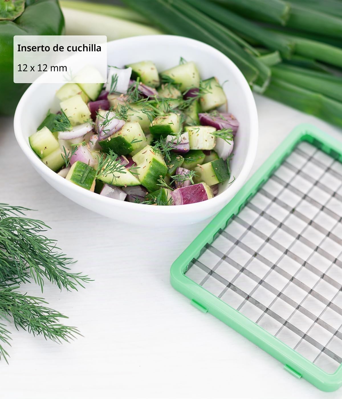 Genius Nicer Dicer Chef S - Juego de 7 utensilios para cortar verduras y tomates, color verde