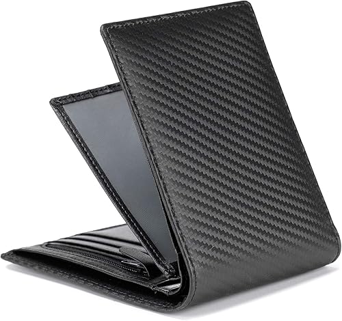 MFFOR Billetera para hombre de cuero flexible con ventana de identificación bolsillo con cremallera para monedas delgado con bloqueo RFID Negro,