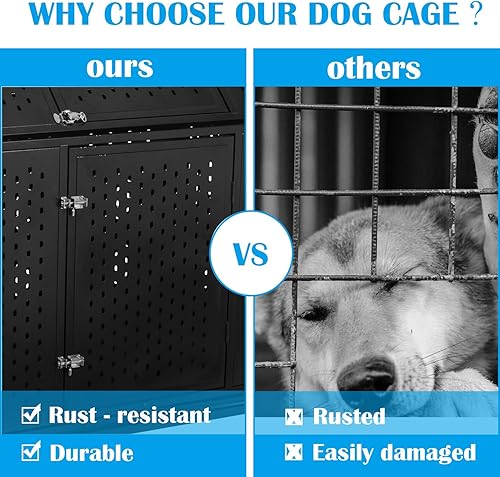 Miniatura 2 de Jaulas resistentes de 44 pulgadas para perros grandes, jaula indestructible a prueba de escapes con ruedas bloqueables, doble puerta de alta
