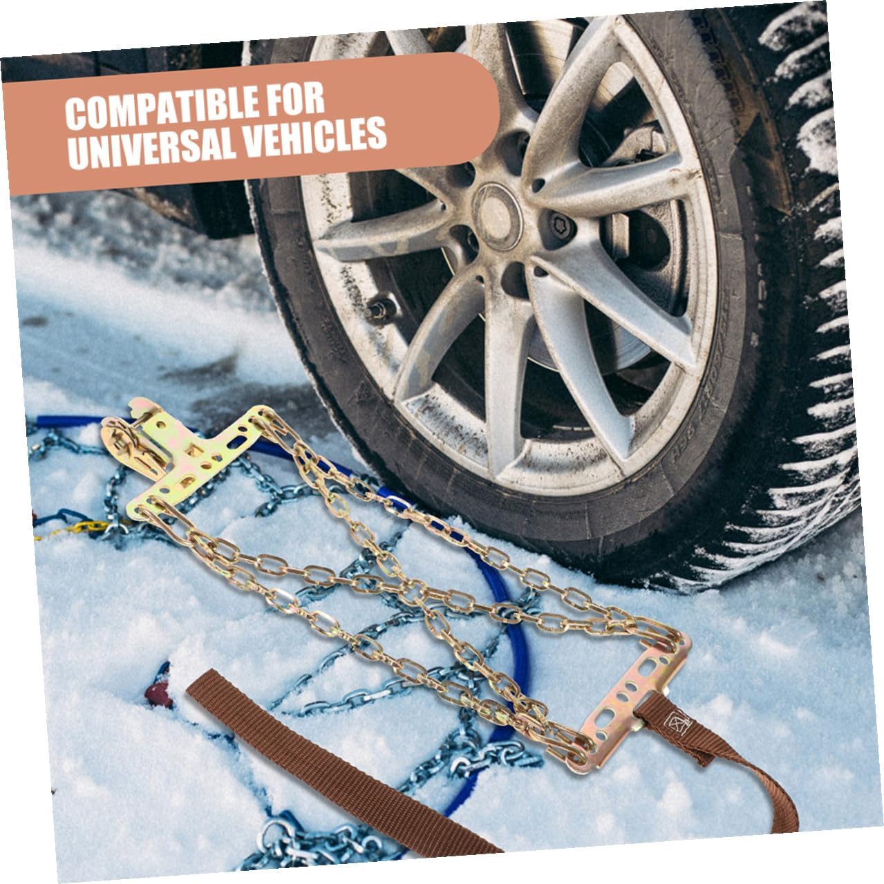 2pcs Universal Small Size Car Tire Snow Chains Anti-slip Thickened Steel Wheel Chains for Snow Mud Emergency Traction on Cars Suvs