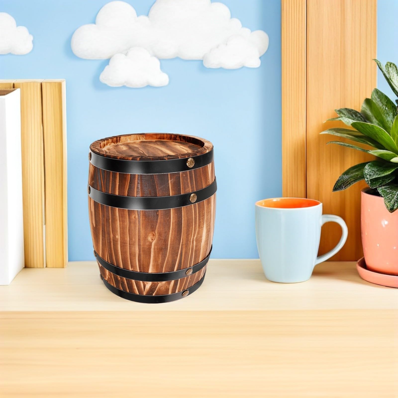 LIFKOME Holzfass Weinfass Deko Miniatur Eichenfass 20x16cm Barornament für Party und Whisky Bar Ausstattung
