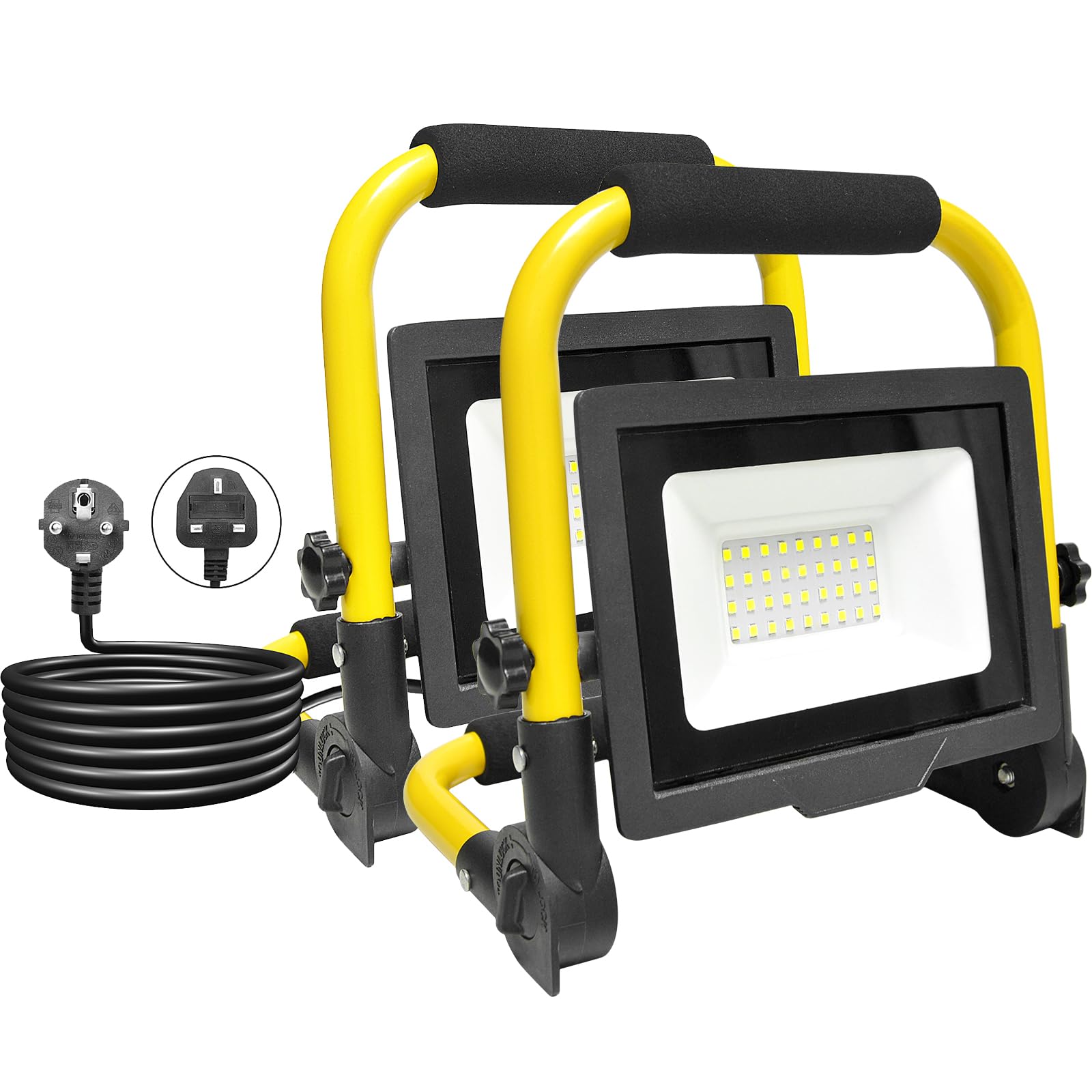 PICAA 2PCS 3000LM LED Work Light, LED Outdoor Flood Light, Job Site Lights, Plug in Folding Flood Light