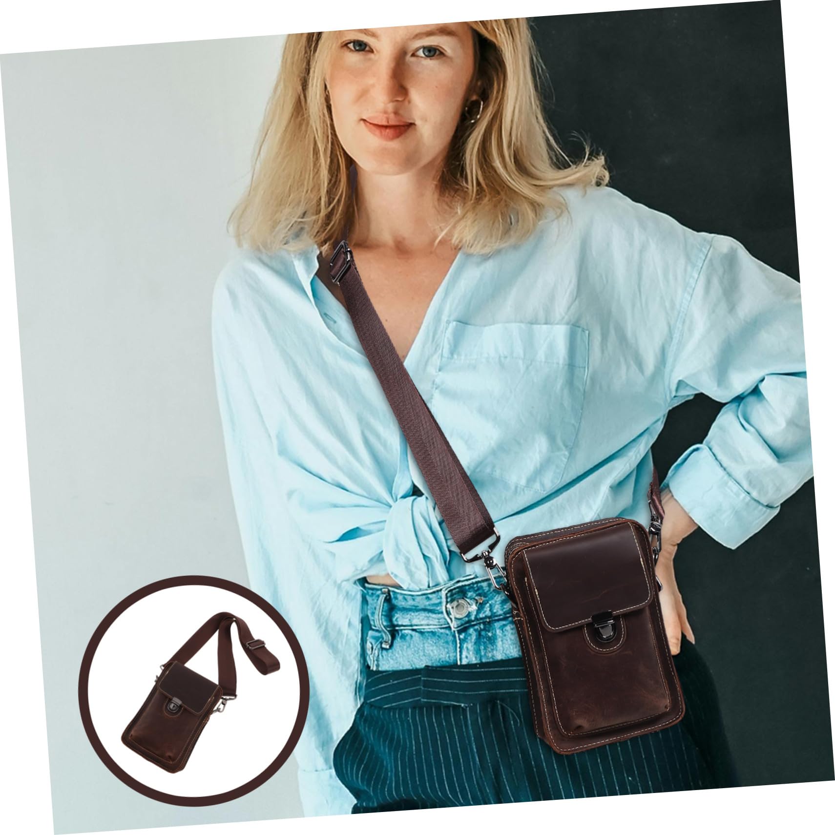 CALLARON Elegancka Skórzana Torba Telefon Ramię i Regulowany Pasek Wielofunkcyjna Torebka Telefon Do Noszenia Crossbody Mężczyzn i Kobiet Torba Podróżna Kolorze Kawy