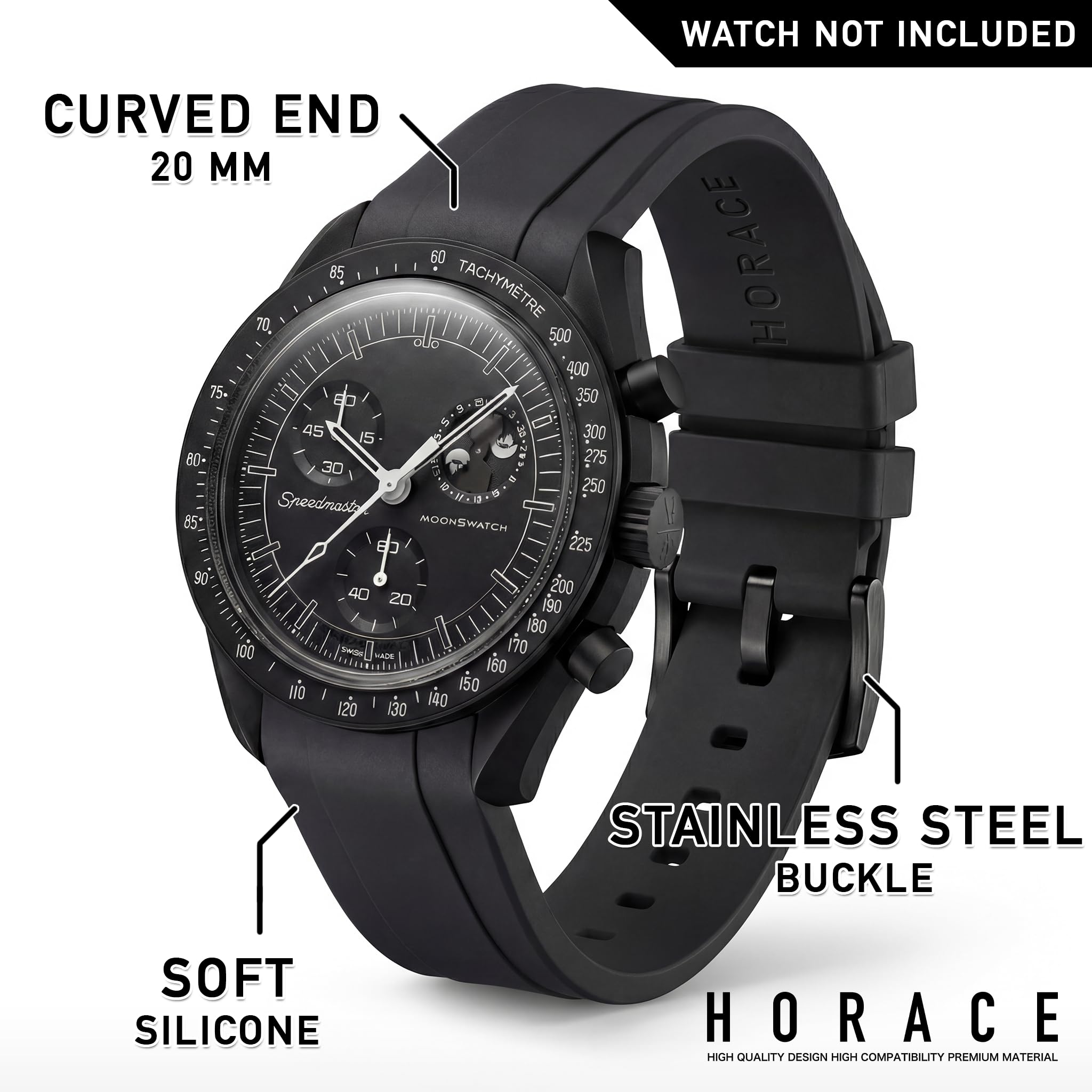HORACE Cinturino universale per orologio in silicone liquido 20mm – Compatibile Omega x Swatch MoonSwatch – Kit di montaggio incluso