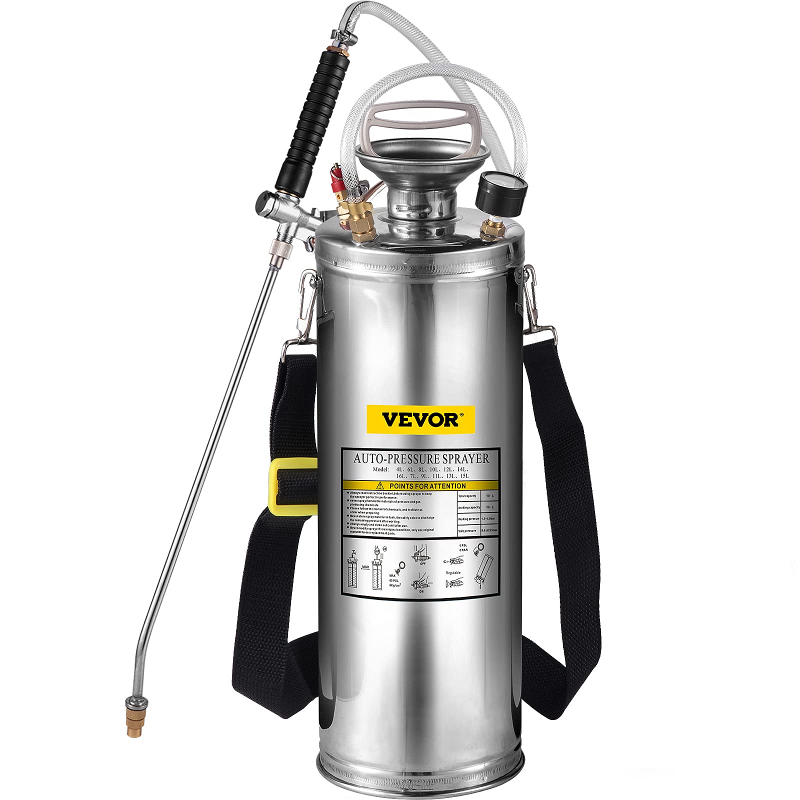 VEVOR 10L Pulvérisateur INOX Jardin Brumisateur pour Plante pour Jardinage Domestique et Nettoyage au Sol Convient aux Besoins actuels de l'industrie, de l'agriculture, du Commerce, de la médecine