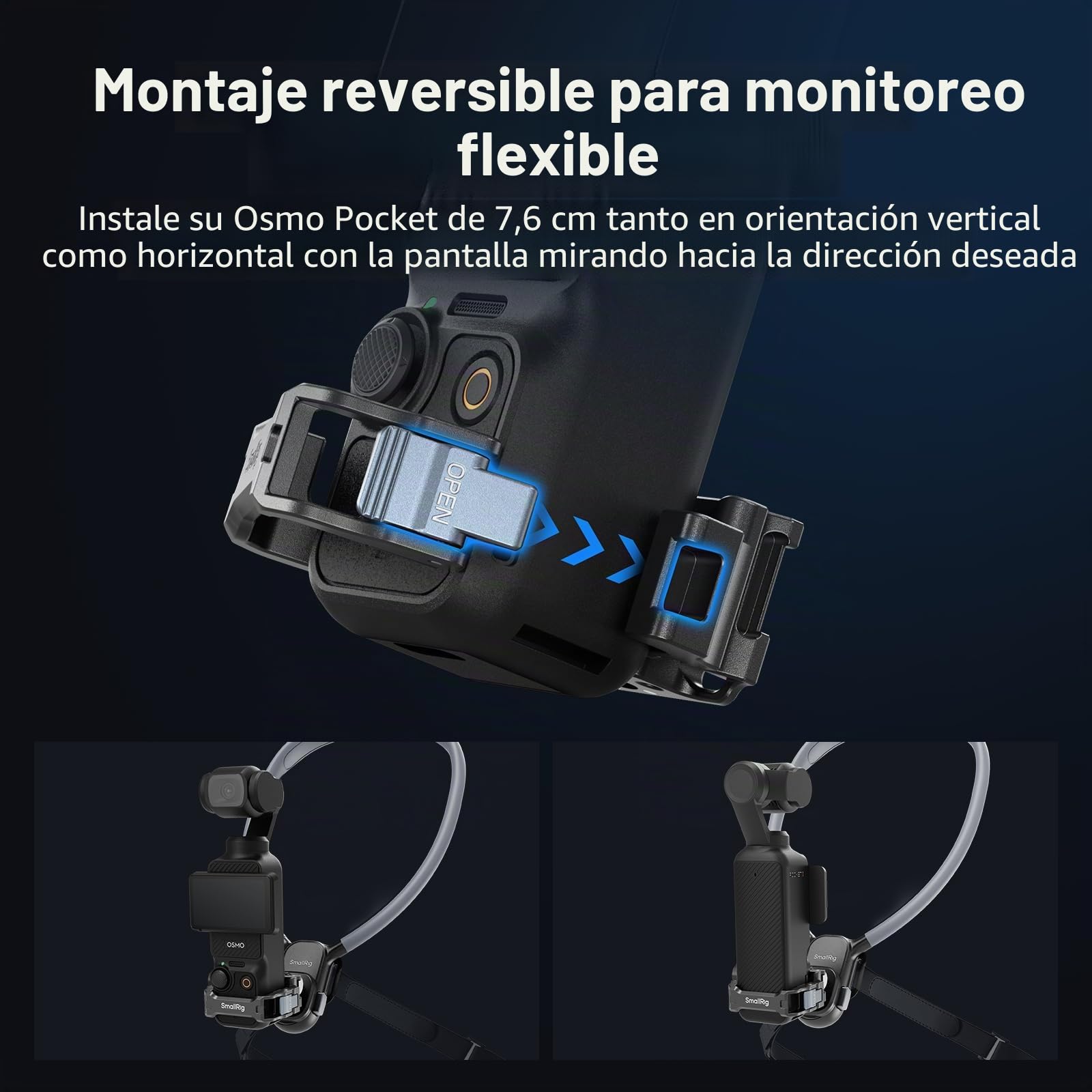 SMALLRIG Jaula de expansión para DJI Osmo Pocket 3, adaptador de montaje reversible con rosca de 1/4"-20, zapata fría y soporte de 2 polos, diseño de acceso completo, compatible con estuche