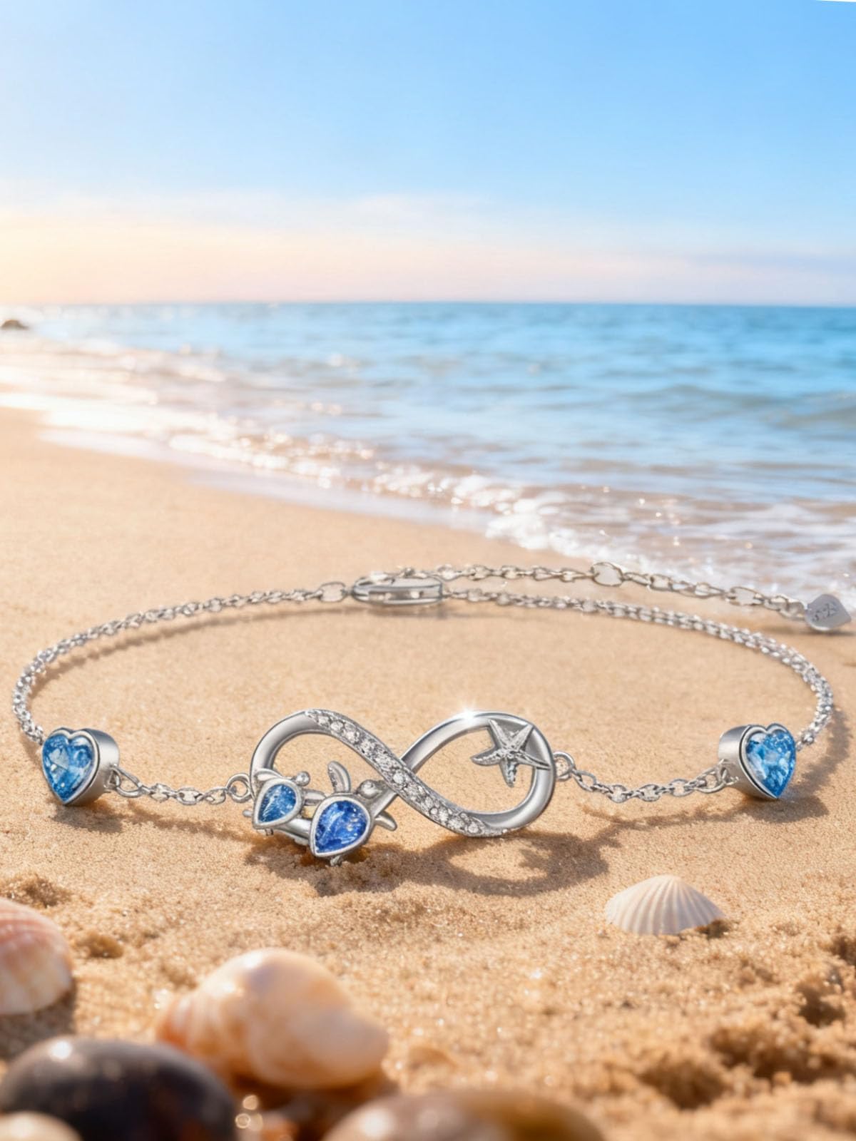 Dorunmo Bracciale con libellula, farfalla, tartaruga, coccinella, in argento Sterling 925, simbolo dell'infinito estivo e cavigliera per gioielli di compleanno da donna