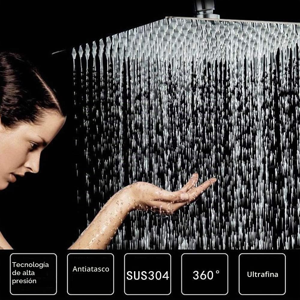 Rociador para Ducha Cuadrado, Alcachofa de Ducha de Acero Inoxidable, cabezal ducha lluvia grande, Plata, 12 Pulgadas, Diámetro de 30 cm