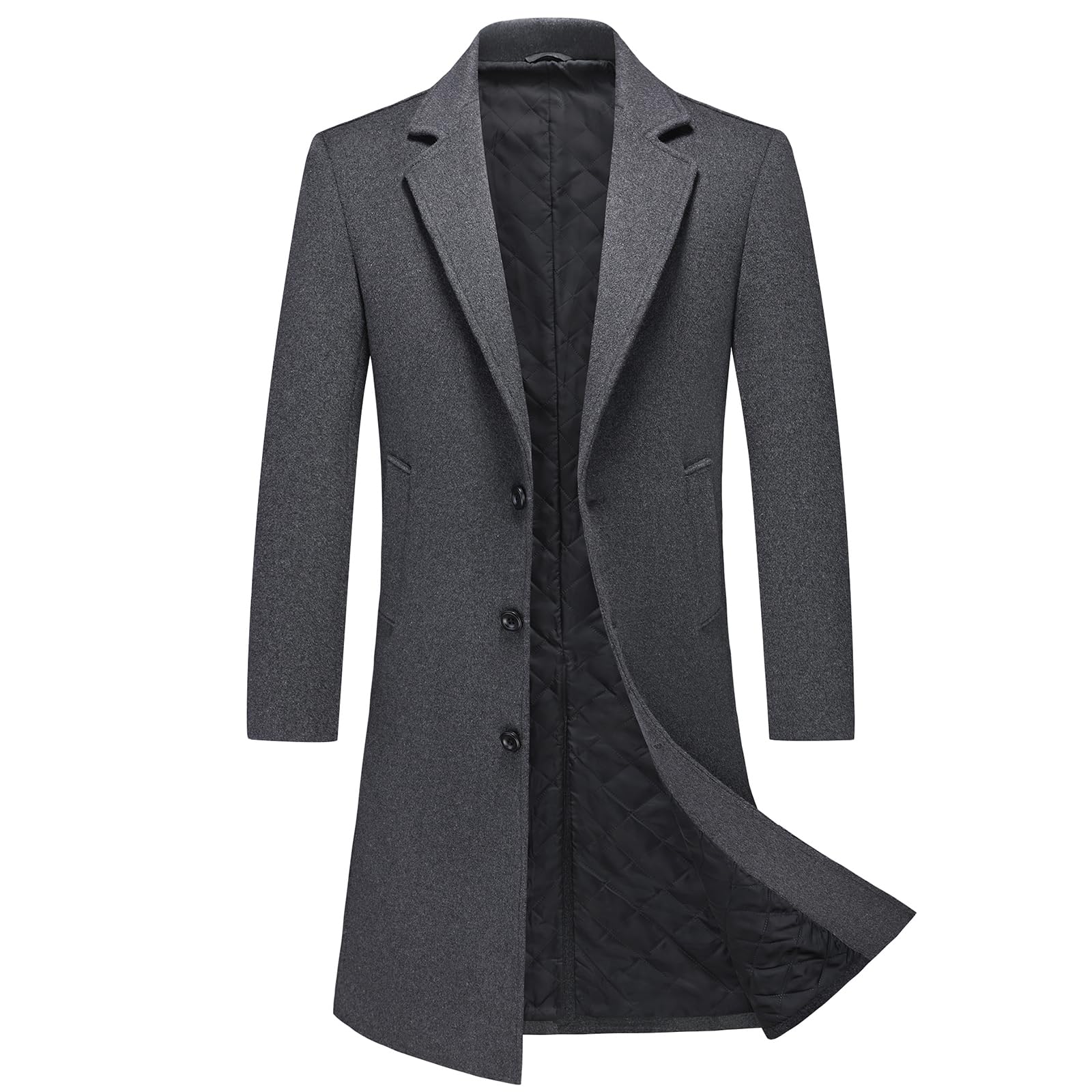 MODFUL Abrigo largo de lana para hombre con cuello muesca, abrigo cálido de invierno, informal, corte ajustado