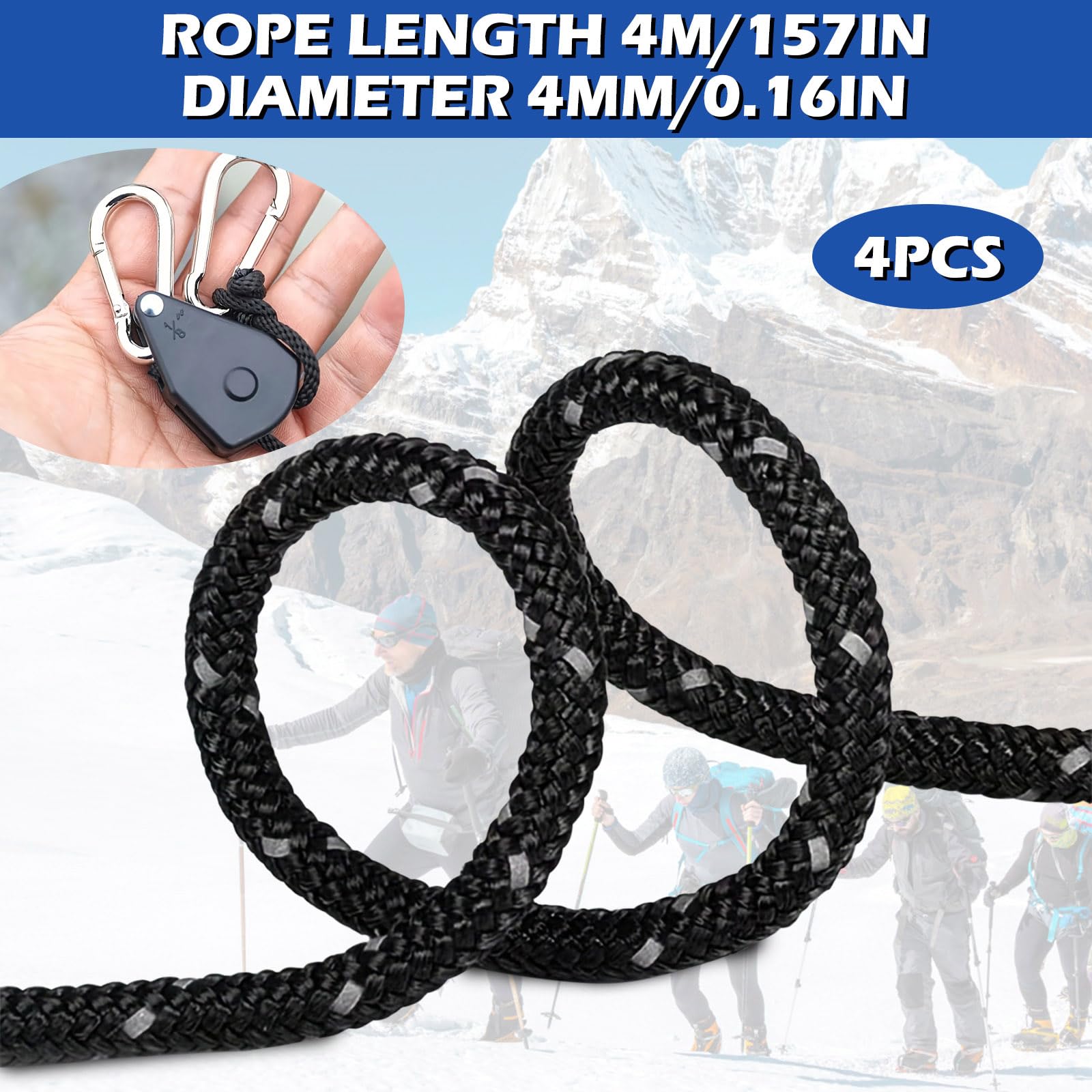 CORDE GUIDA RIFLETTENTI facili da regolare per tende lunghe 4 m necessità campeggio EUR 15,76