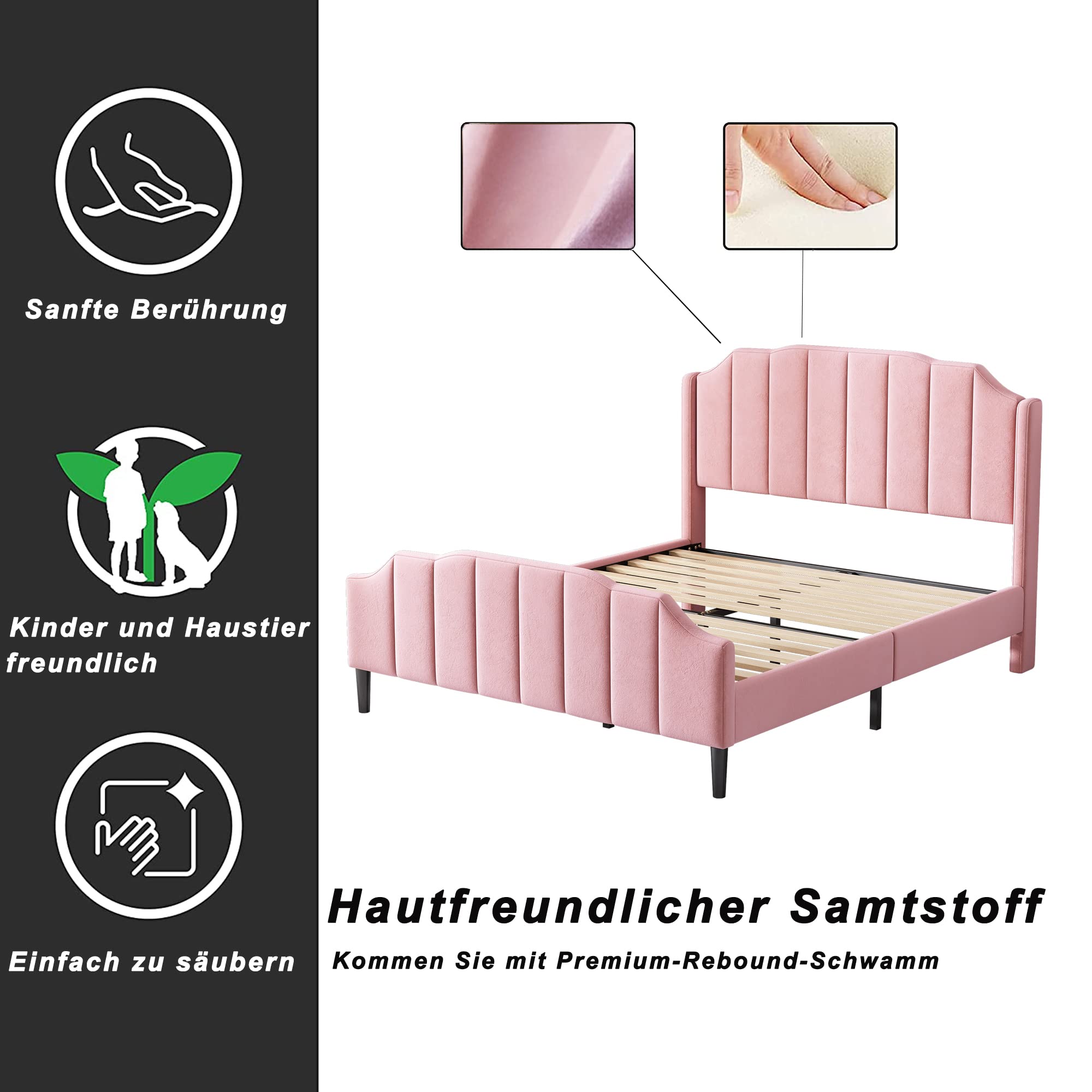 Letto per bambini imbottito 140x200 cm, letto matrimoniale
