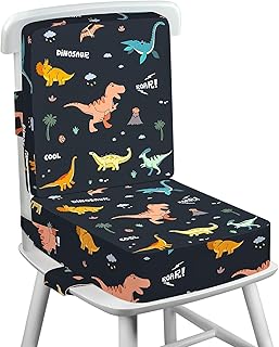 Wooshwa Toddler Booster Seat for Dining Chair, 10cm Kids Booster Seat with Backrest, Non-Slip Bottom and Adjustable Safety Belt, 2 pcs Easy Cleaning Booster Cushion for Boys, Dinosaur