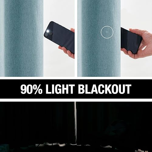 Miniatura 8 de Cortinas opacas de lino para sala de estar, azul aguamarina de 40 pulgadas de ancho, 95 pulgadas de largo, juego de 2 paneles, textura de arpillera