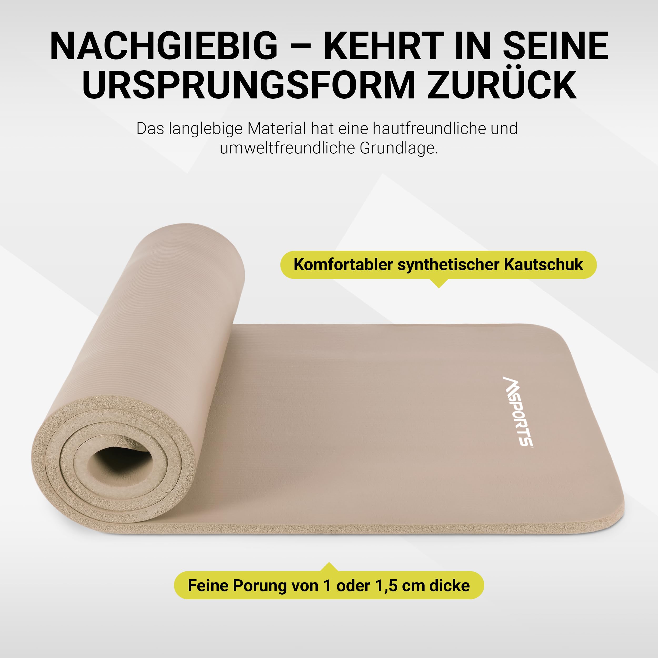 MSPORTS Esterilla de gimnasia Studio 183 x 61 x 1,0 o 1,5 cm, incluye póster de ejercicios y correas de transporte, respetuosa con la piel, sin ftalatos, muy suave
