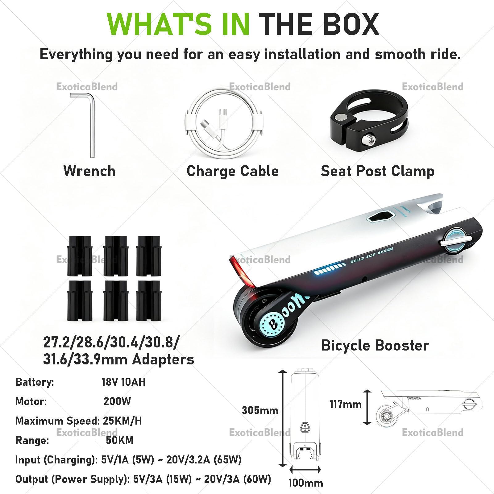 Kit de Conversión Eléctrica para Bicicletas Urbanas y de Montaña: Sistemas de Asistencia al Pedaleo con Adaptador para Tija y Abrazadera; Instalación Rápida para Carreteras Pavimentadas Blue