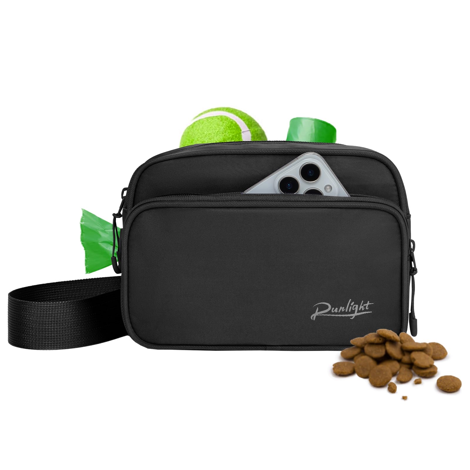 Runlight Dog Training Treat Pouch Fanny Pack,Dog Waist Belt,Dogs Walking Bag Crossbody with Poop Bags,Puppy Treat Bag Training Pouch G178 (Black