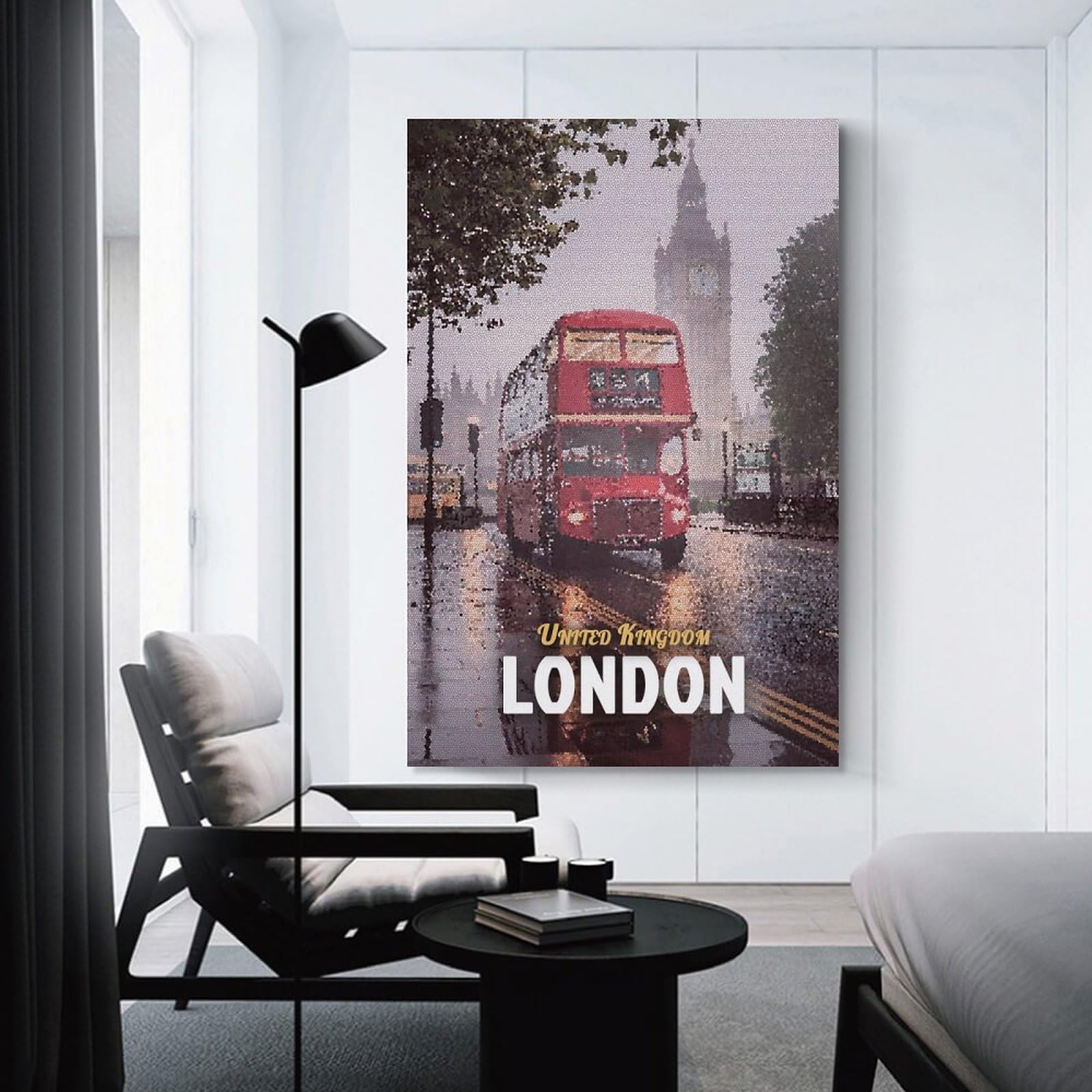 Junmoney London Mosaic Travel Canvas Art Print 24x36inch(60x90cm), for Front Hall, Corridor Or Welcome Spaces, Home Artwork for First Impressions