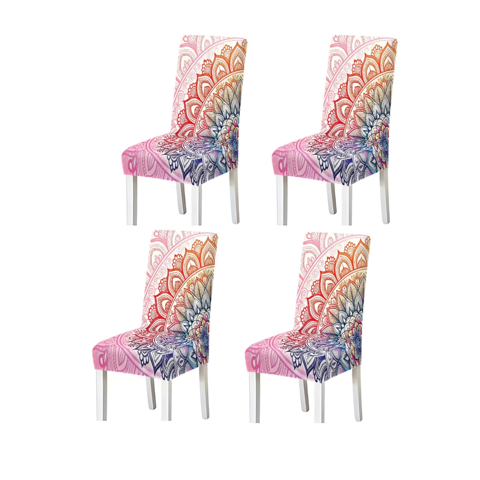 Colorful Mandala Chair Covers Set Of 2/4/6, Boho Stretch Dining Chair Slipcovers Removable Stretch Slipcovers for Dining Chairs(4PCSChair cover)
