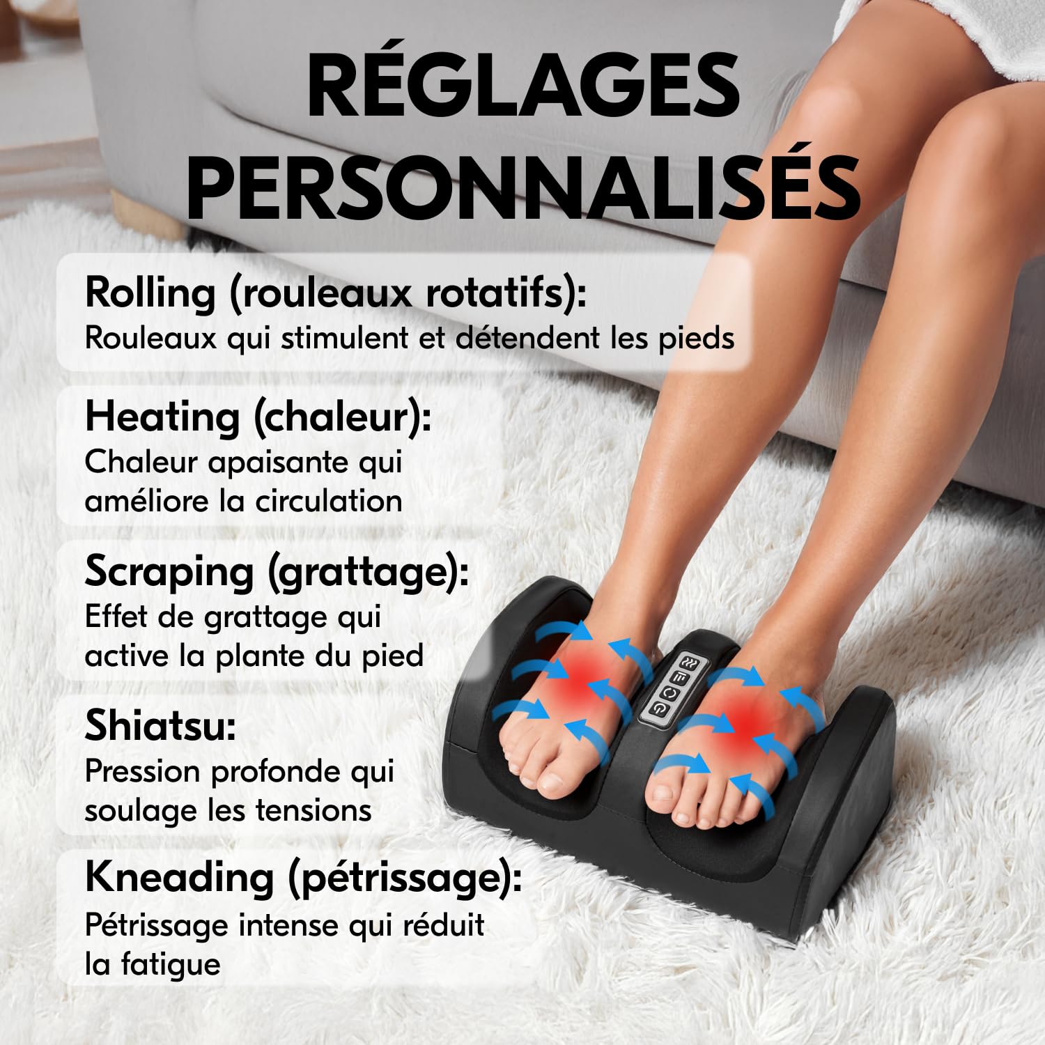 Masseur de pieds Shiatsu avec chauffage, massage des muscles des jambes et des pieds, masseur de pieds avec rouleaux de massage, cadeau original.