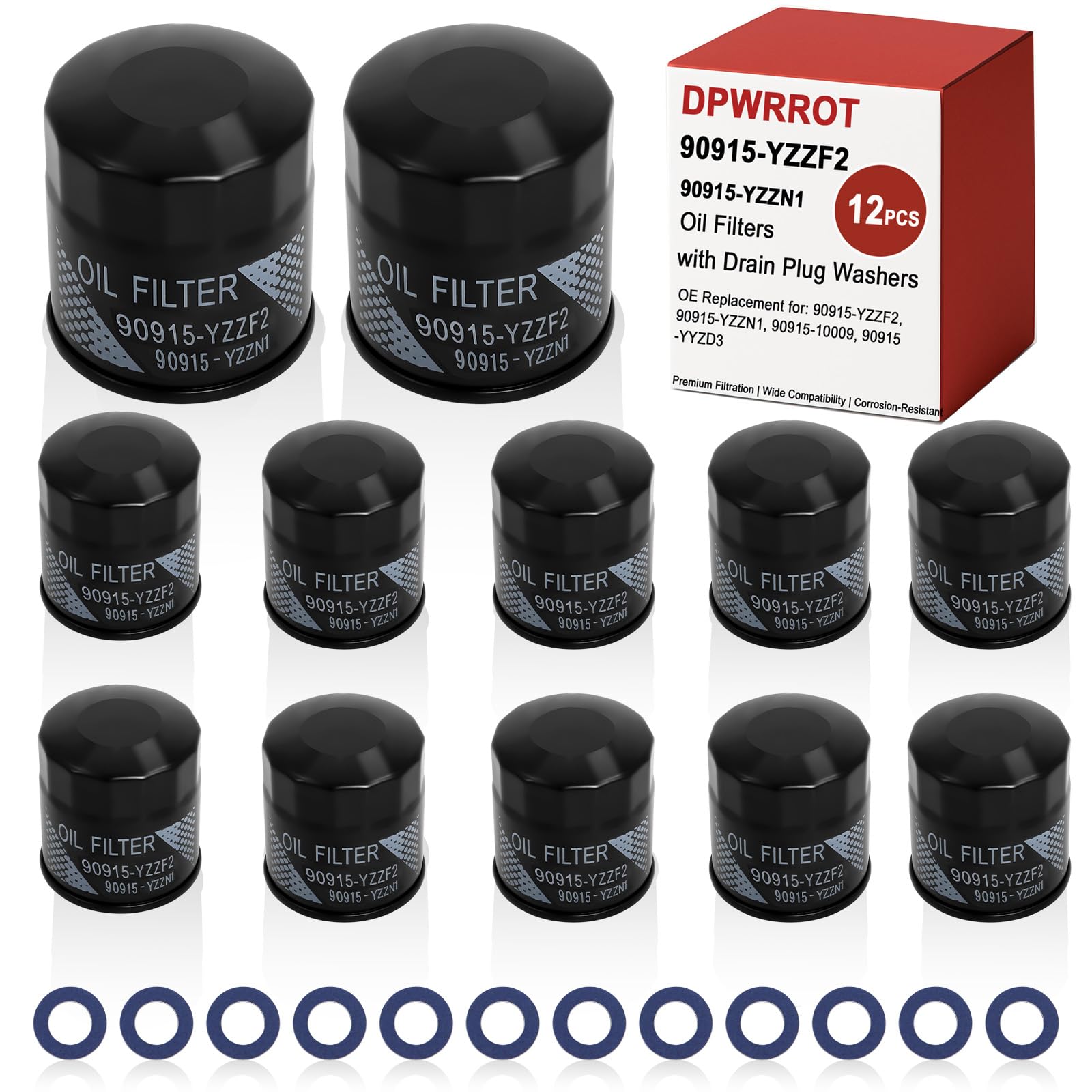 Photo 1 of 12 Packs 90915-YZZF2 Oil Filter, Engine Oil Filter with Drain Plug Washers Compatible with Toyota RAV4 Camry Corolla Prius Avalon Highlander Scion, Replace 90915-YZZN1 90915-10009 90915-YYZD3