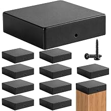 10 Pack 4x4 Post Caps, Fits 3.5"x3.5" Wood Posts, Black Galvanized Steel Flat Post Caps, Weatherproof Caps Cover with Screws for Outdoor Fence Deck, Porch, Corridors Mailbox