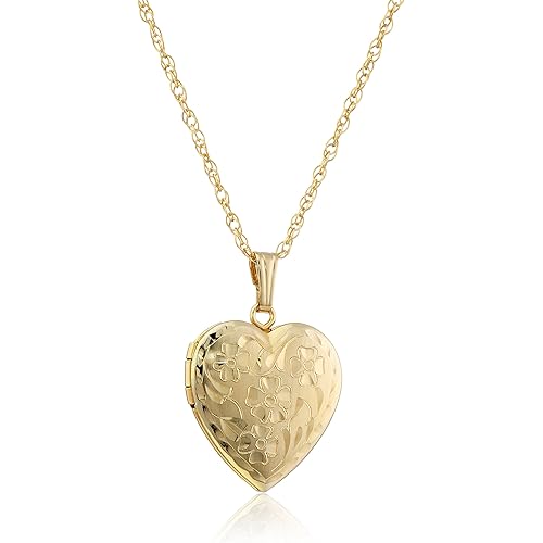Amazon Essentials 14k Engraved Flowers Heart Locket Necklace, 18" (previously Amazon Collection)