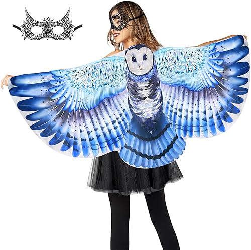 IROLEHOME Disfraz de pájaro para adultos, alas de búho para mujer, máscara de pájaro como disfraz de águila, disfraz de Halloween, chal de disfraz,